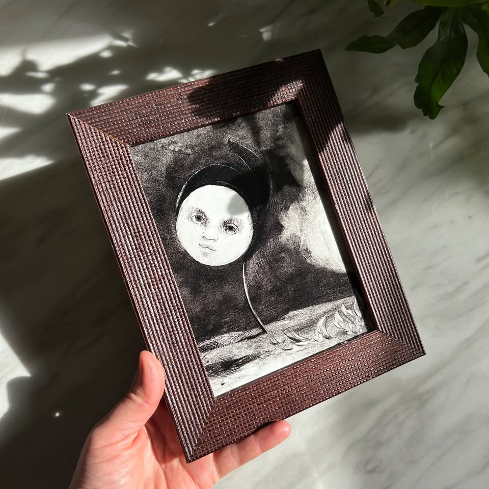 Vintage Moon Face Art Print | Textured Frame