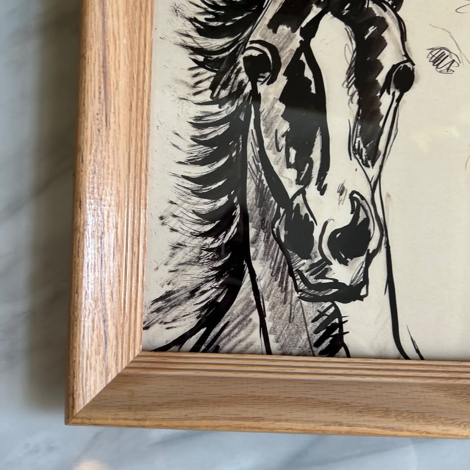 Vintage Horse Illustration Art Print | Wooden Frame