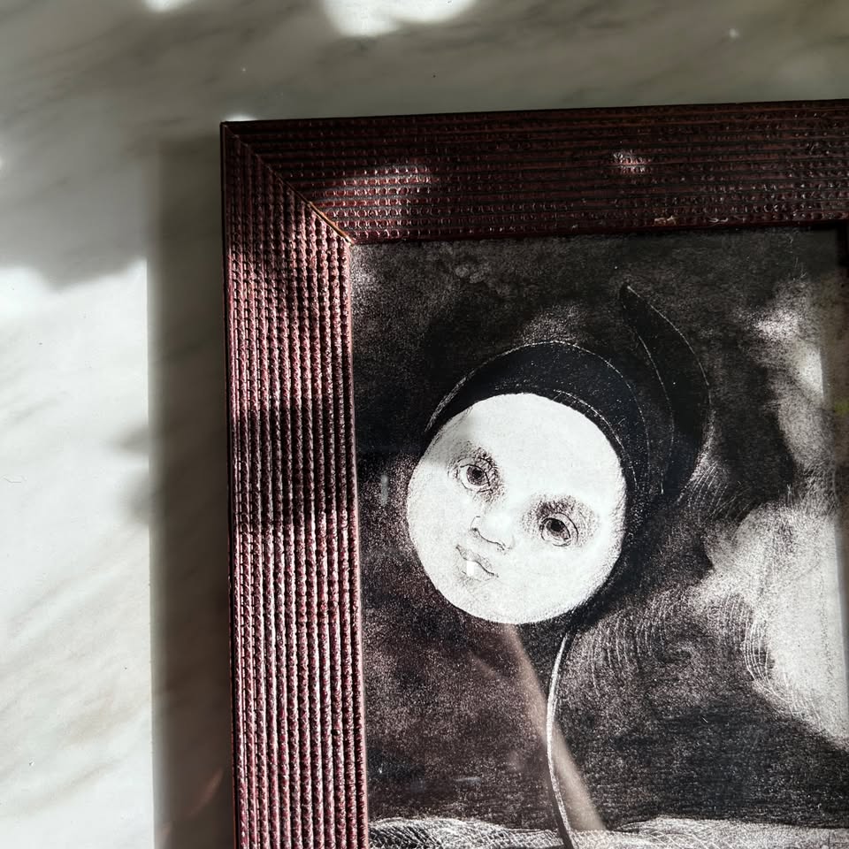 Vintage Moon Face Art Print | Textured Frame