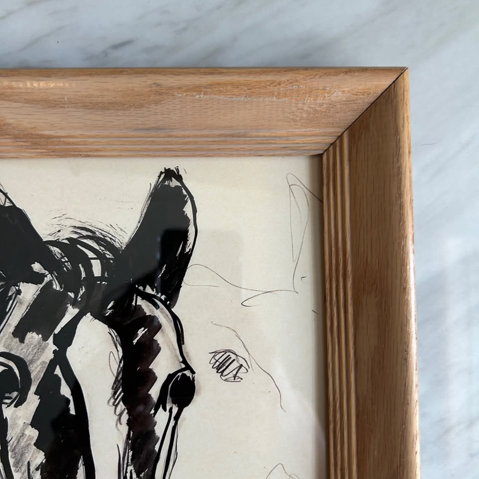Vintage Horse Illustration Art Print | Wooden Frame