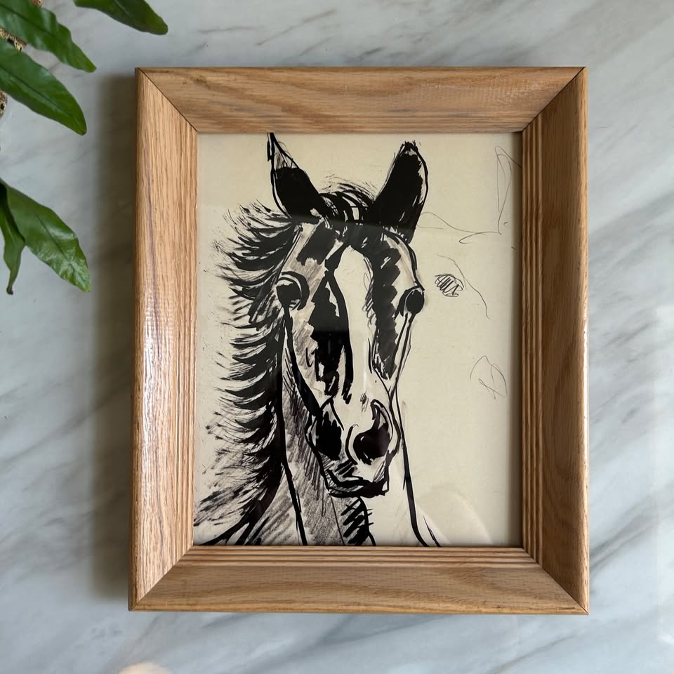 Vintage Horse Illustration Art Print | Wooden Frame