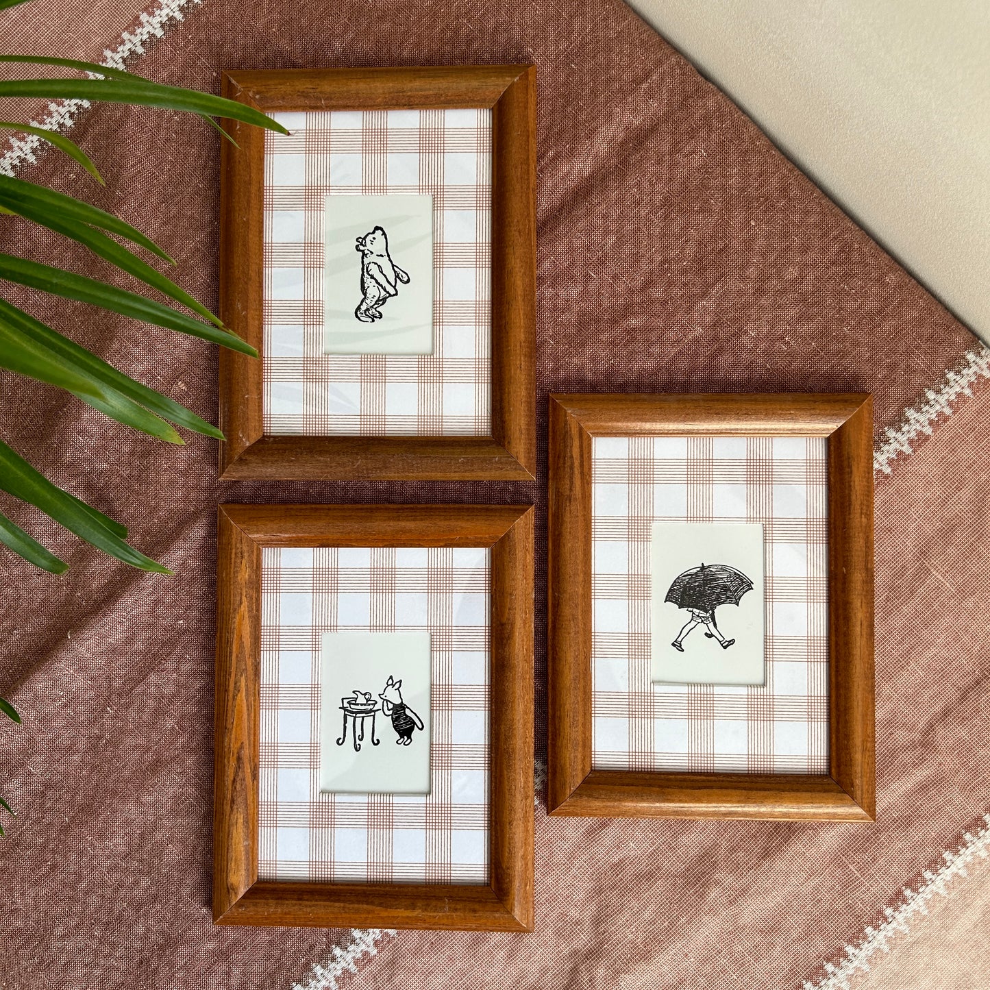 Vintage Winnie The Pooh Print Set of 3 | Custom Checkered Mat Board