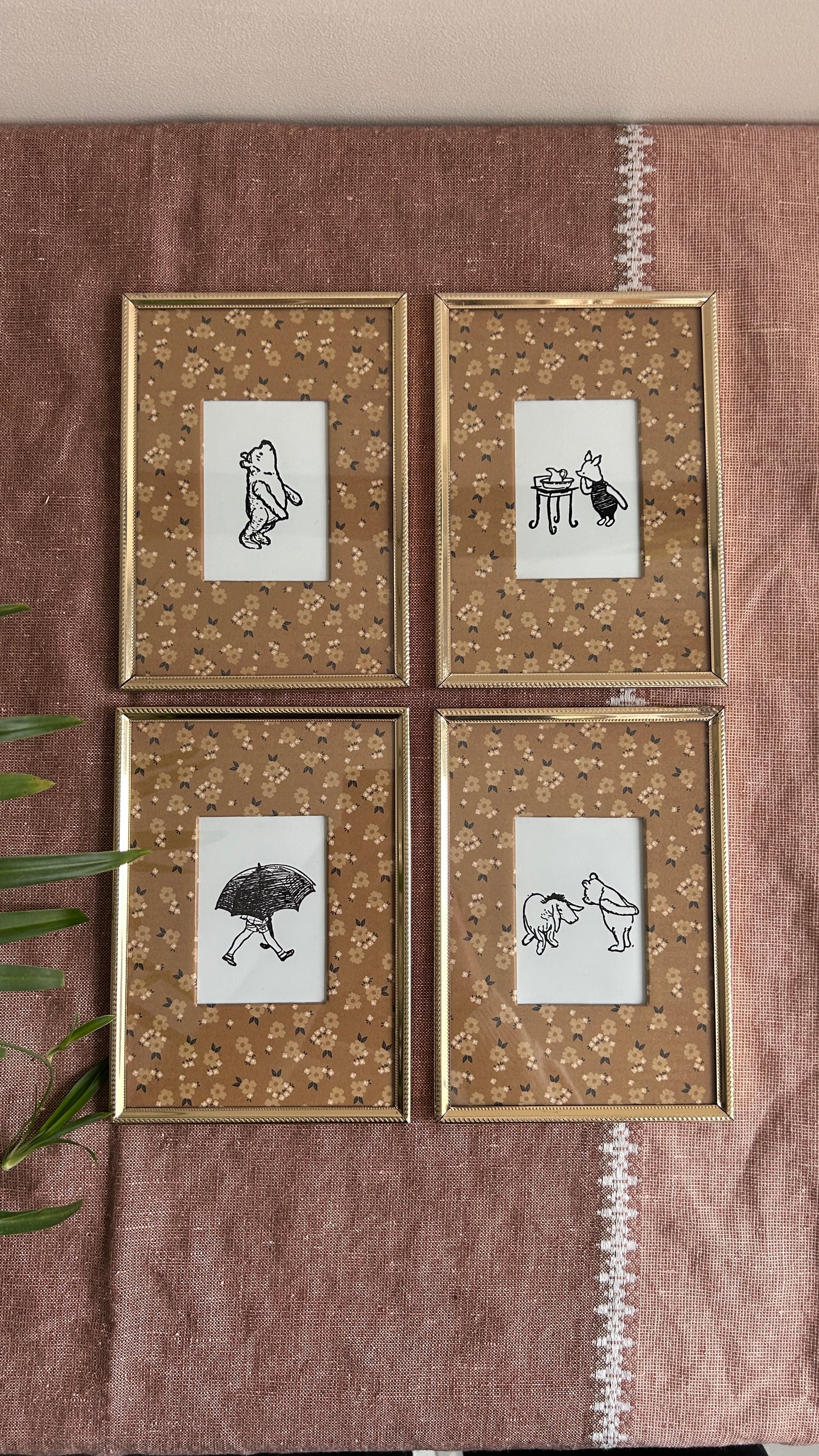 Vintage Winnie The Pooh Art Print Set | Golden Frames