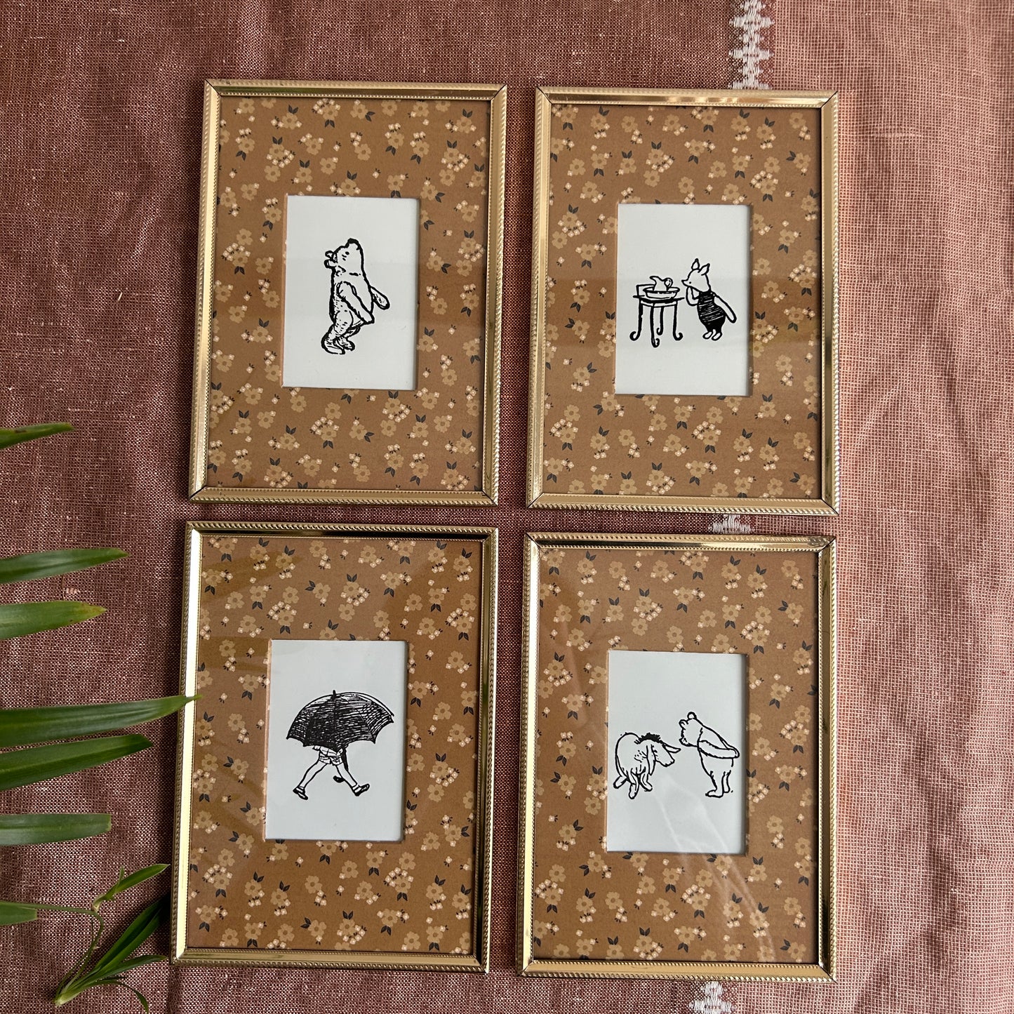 Vintage Winnie The Pooh Art Print Set | Golden Frames