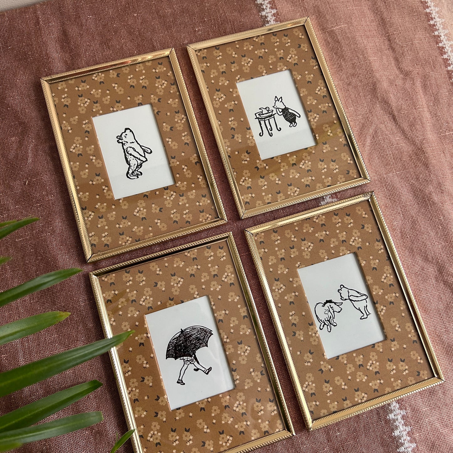 Vintage Winnie The Pooh Art Print Set | Golden Frames