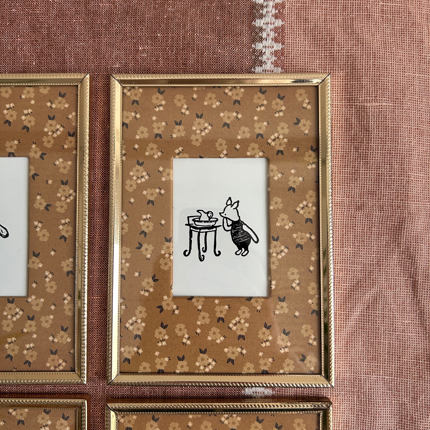 Vintage Winnie The Pooh Art Print Set | Golden Frames