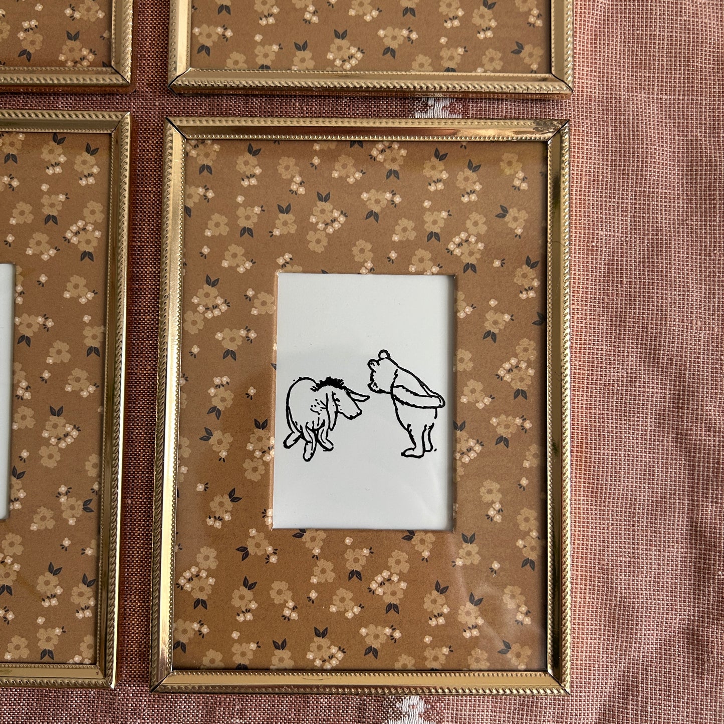 Vintage Winnie The Pooh Art Print Set | Golden Frames