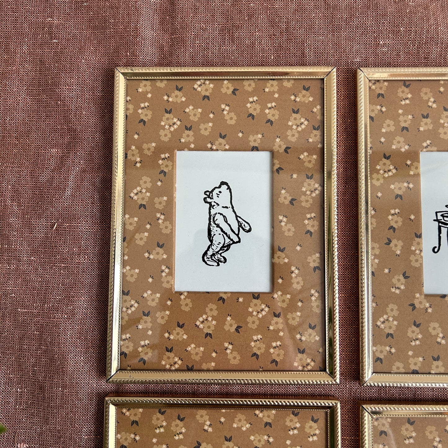 Vintage Winnie The Pooh Art Print Set | Golden Frames