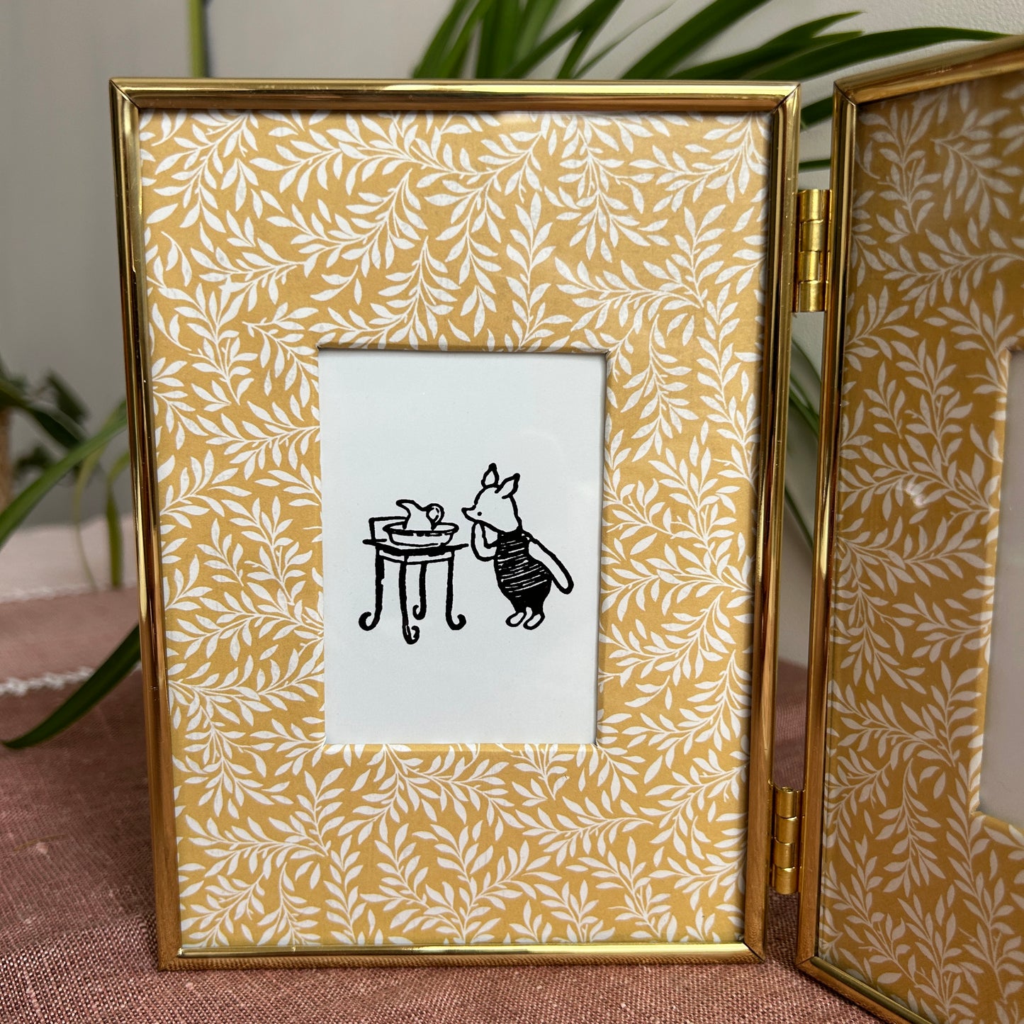Vintage Winnie the Pooh Art Print Set | Yellow Floral Custom Matting
