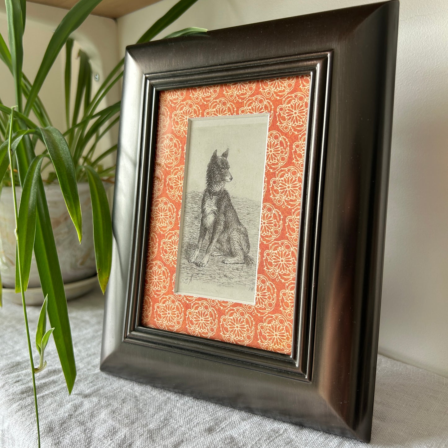 Vintage Dog Illustration Art Print | Patterned Custom Matting