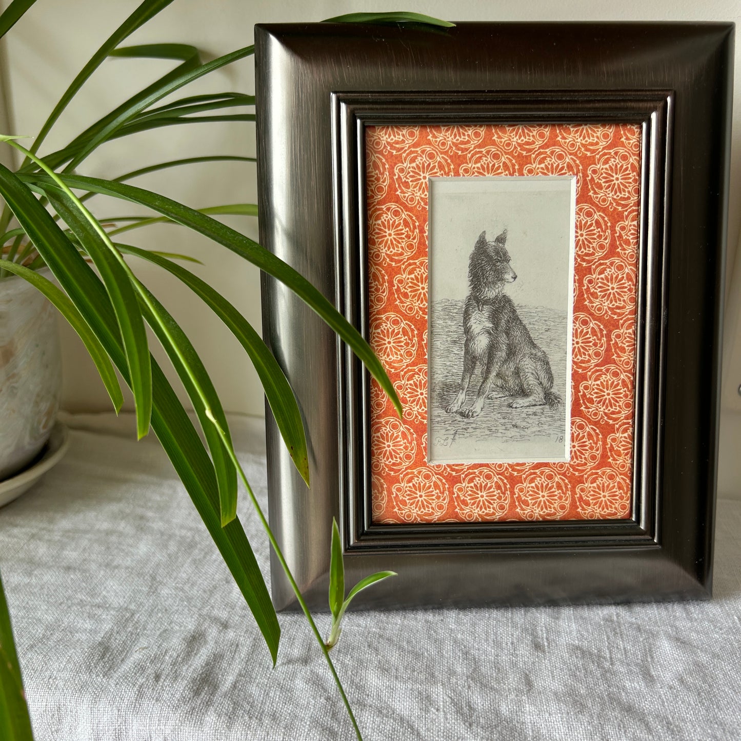 Vintage Dog Illustration Art Print | Patterned Custom Matting