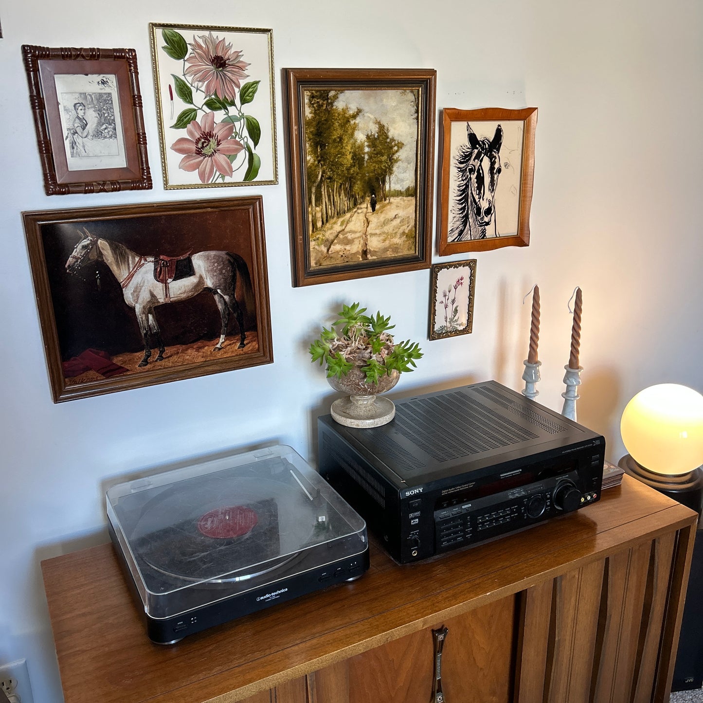 Gallery Wall # 1 - Framed vintage equestrian, botanical, landscape art