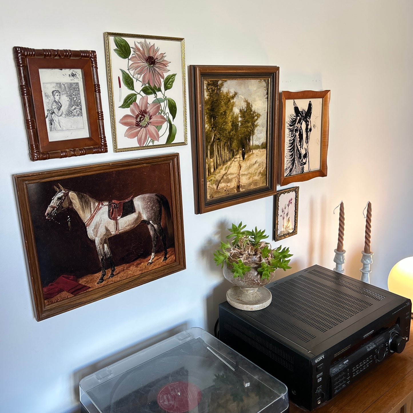 Gallery Wall # 1 - Framed vintage equestrian, botanical, landscape art