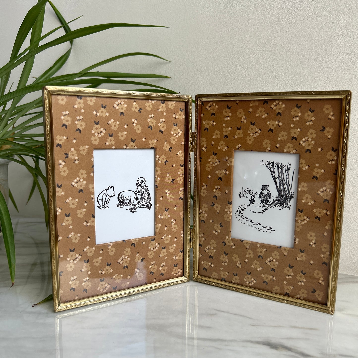 Vintage Winnie the Pooh Art Print Set | Gold Hinged Frame