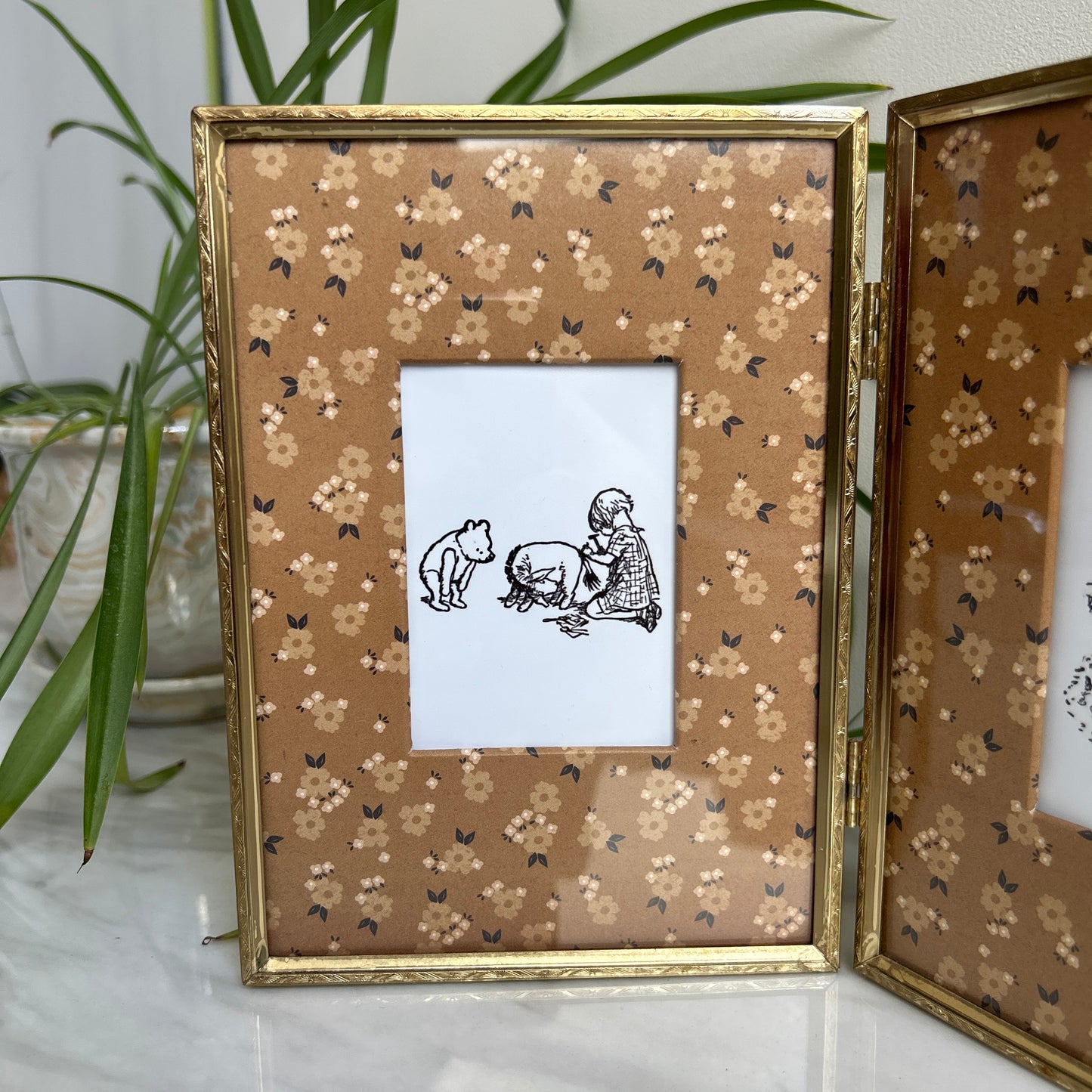 Vintage Winnie the Pooh Art Print Set | Gold Hinged Frame