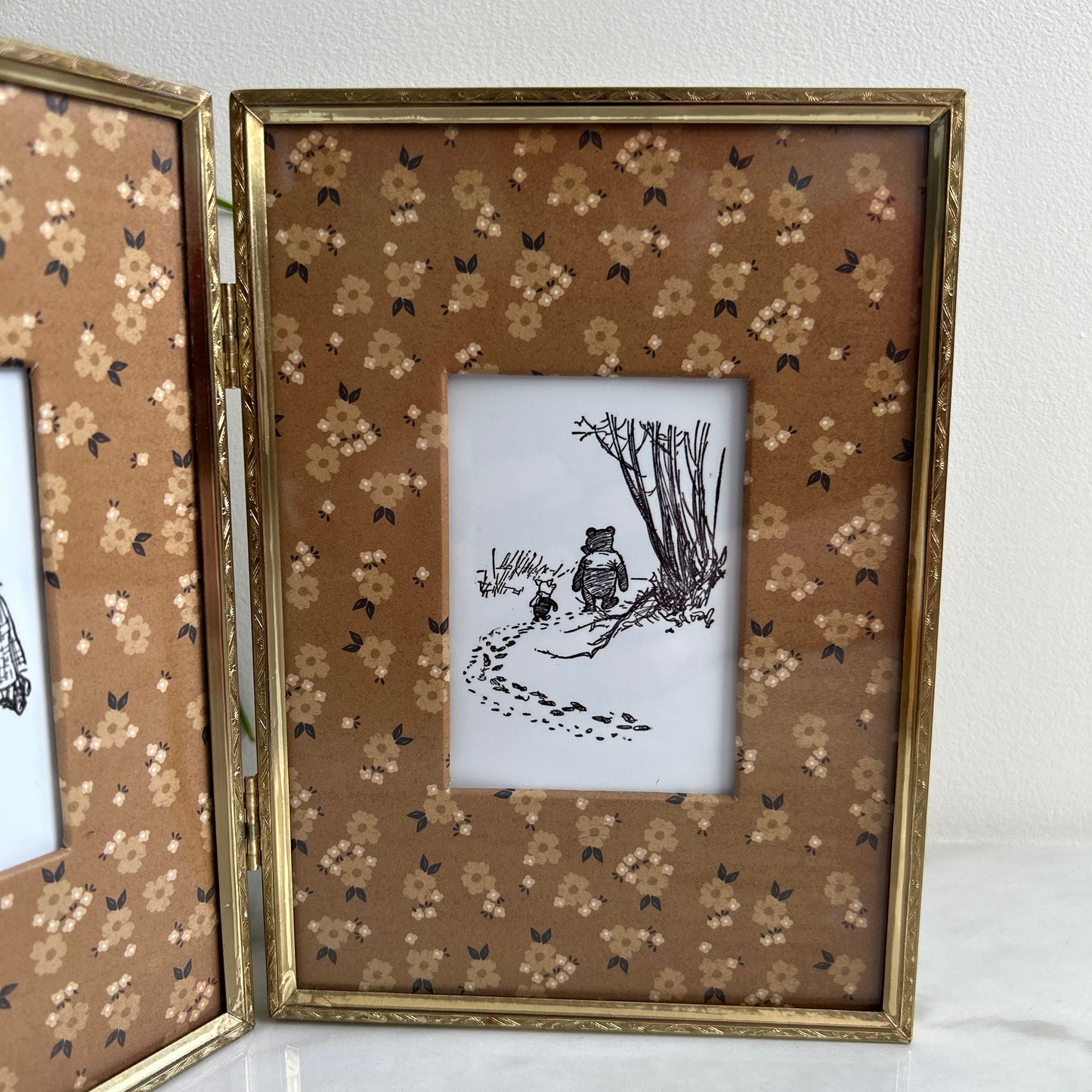 Vintage Winnie the Pooh Art Print Set | Gold Hinged Frame