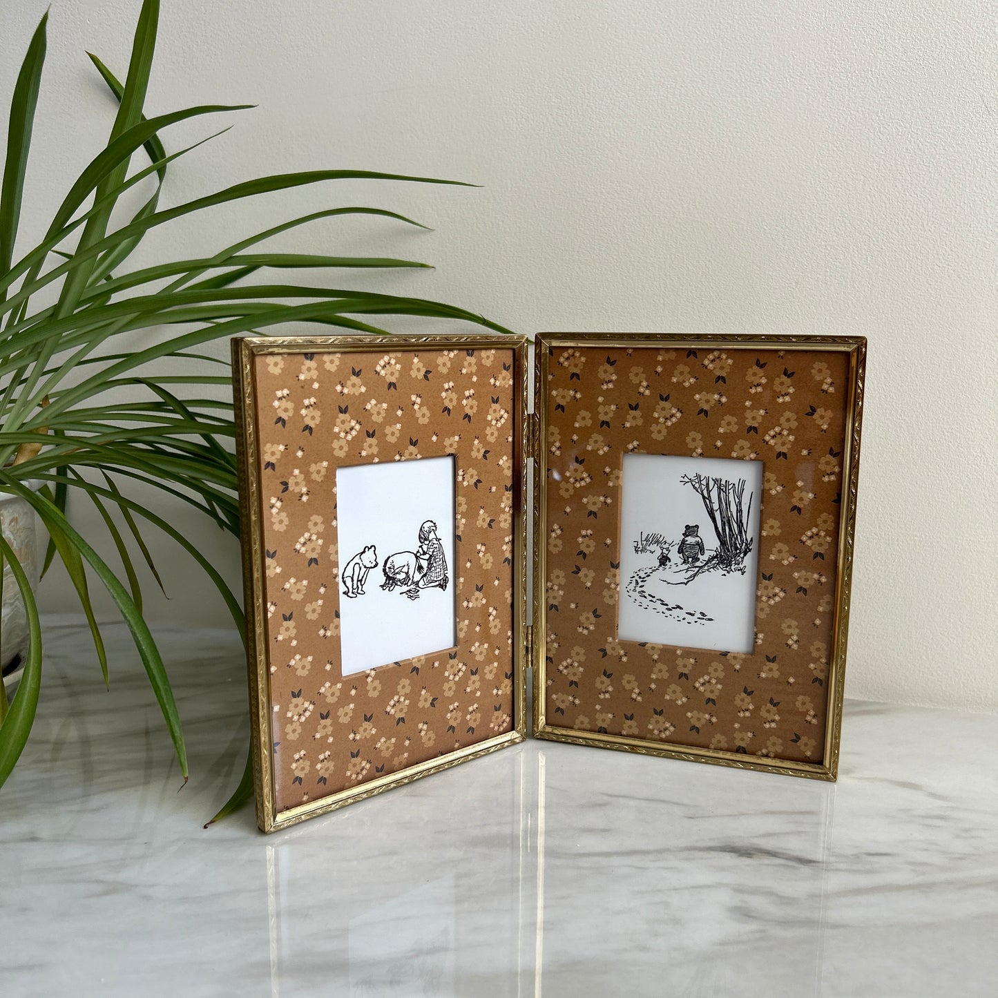Vintage Winnie the Pooh Art Print Set | Gold Hinged Frame