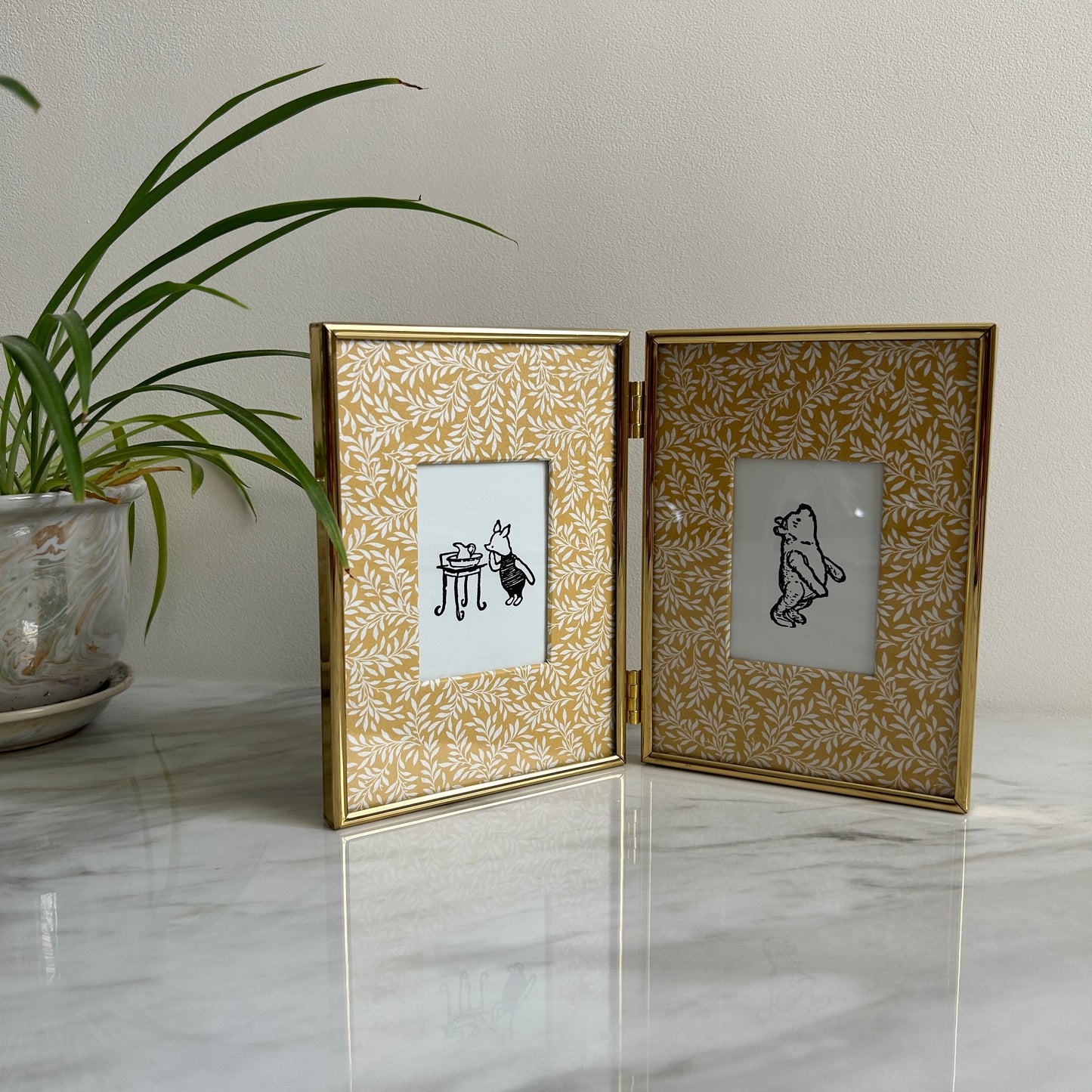 Vintage Winnie the Pooh Art Print Set | Yellow Floral Custom Matting