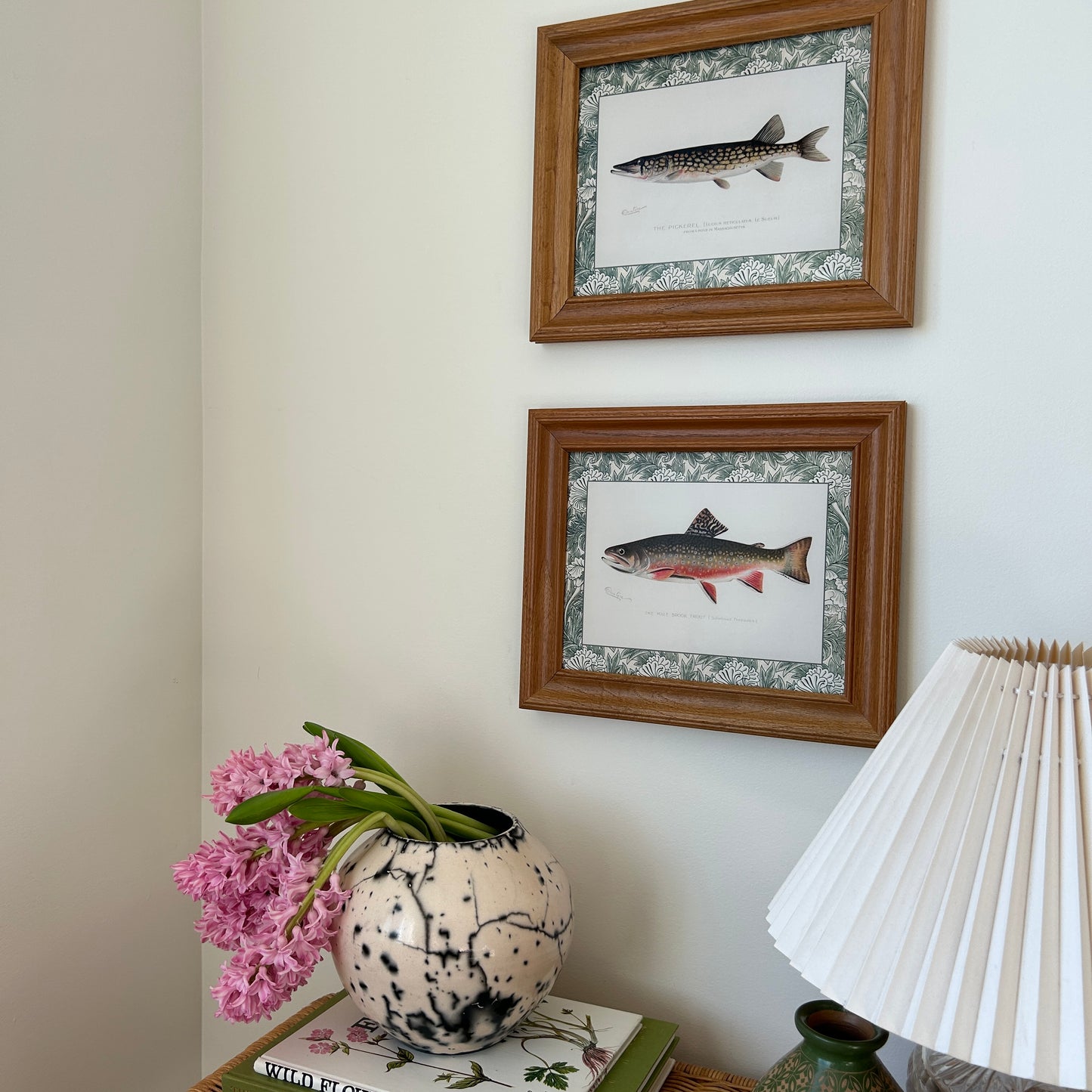 Vintage Zoological Fish Print Set – Brook Trout & Pickerel | Framed in Wooden Frames