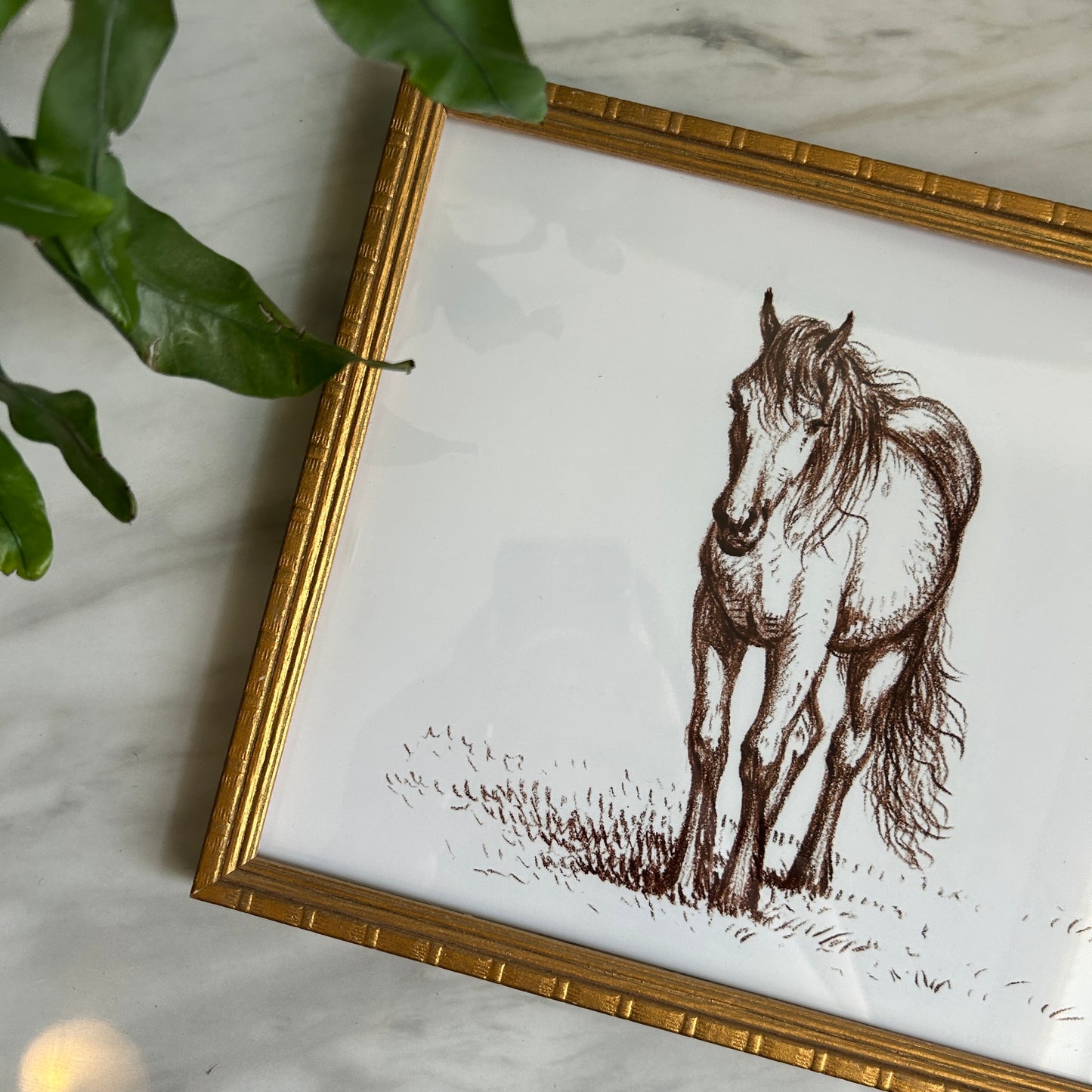 Horse Illustration Print | Gold Wood Frame