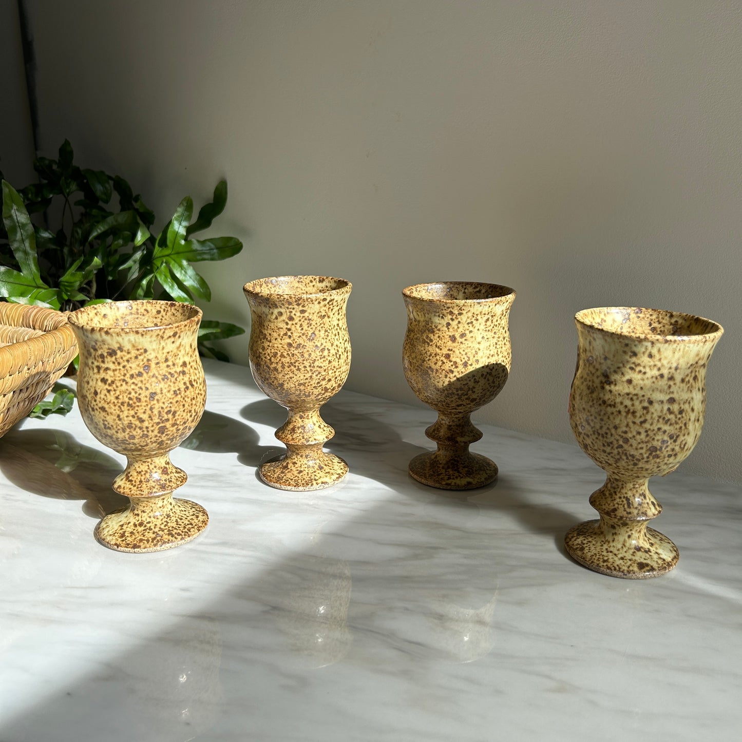 Vintage Studio Pottery Wine Goblets | Set of Four
