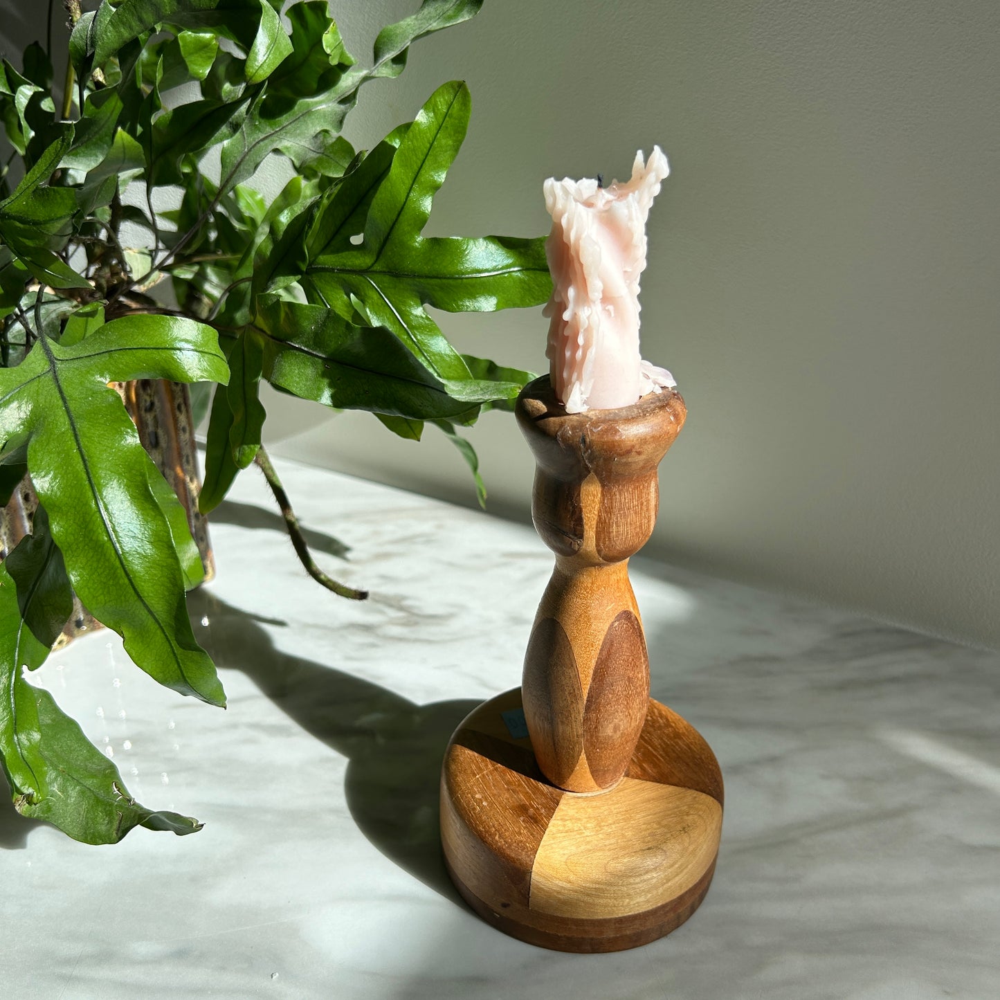 Vintage Two-Toned Turned Wood Candlestick Holder