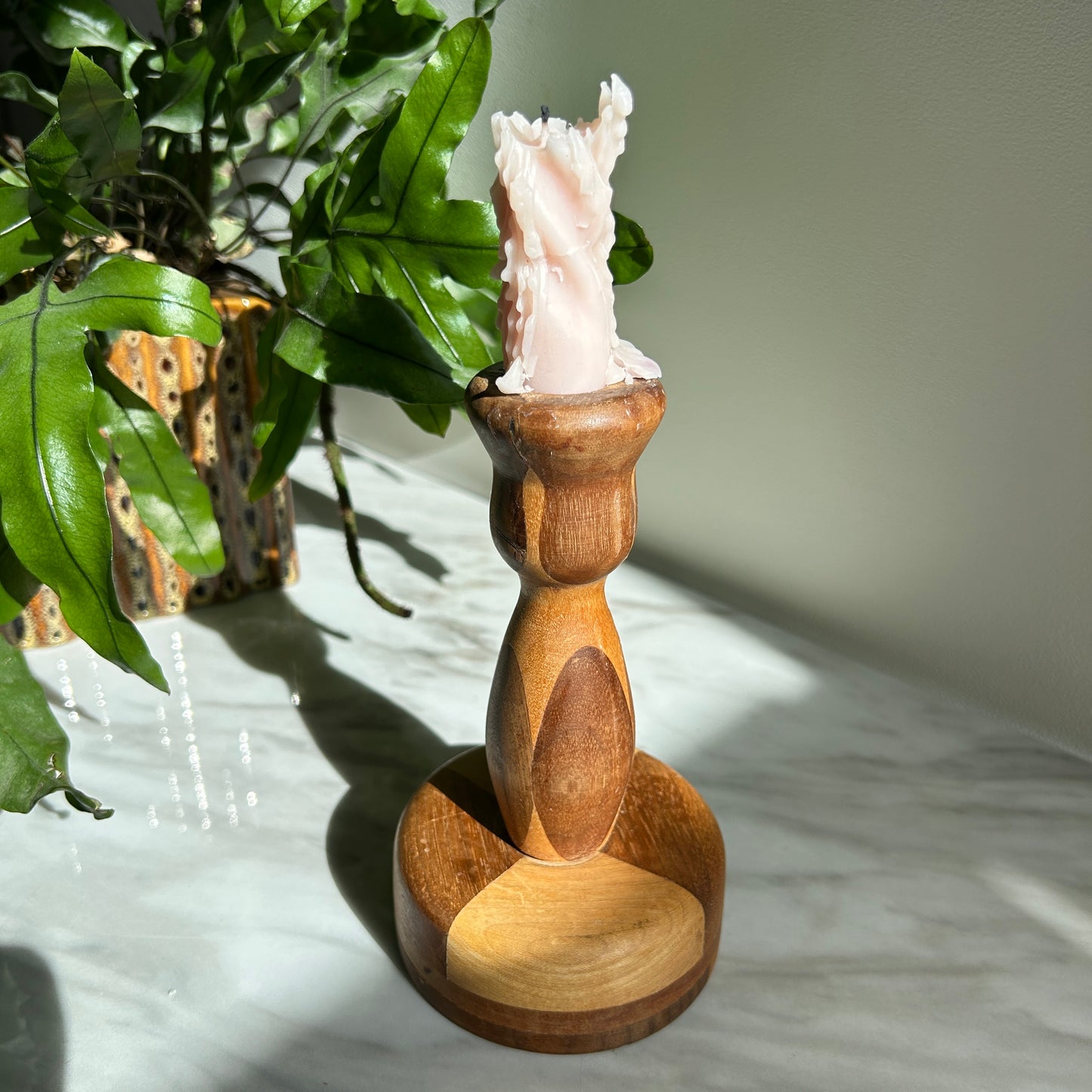 Vintage Two-Toned Turned Wood Candlestick Holder