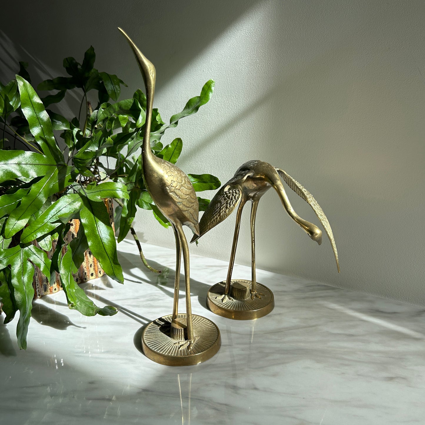 Vintage Brass Crane Figures | Set of Two