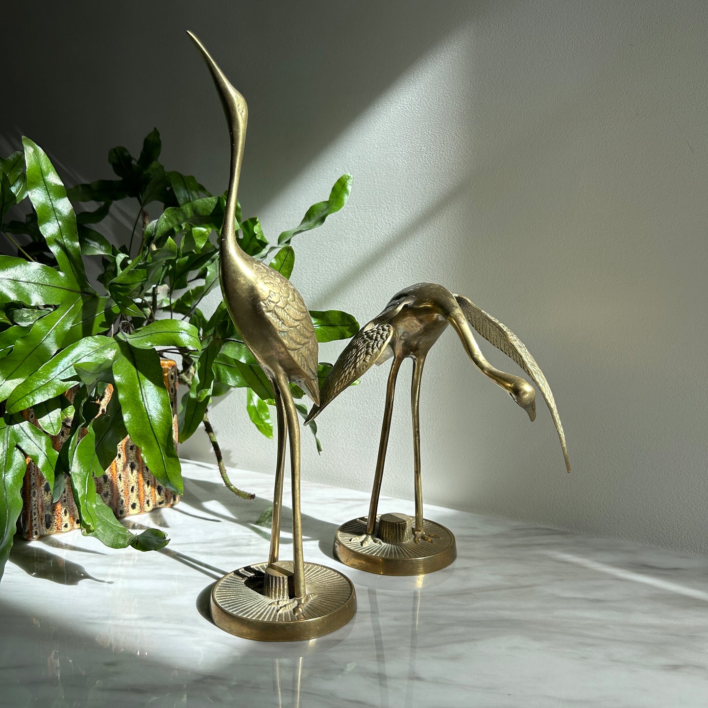 Vintage Brass Crane Figures | Set of Two