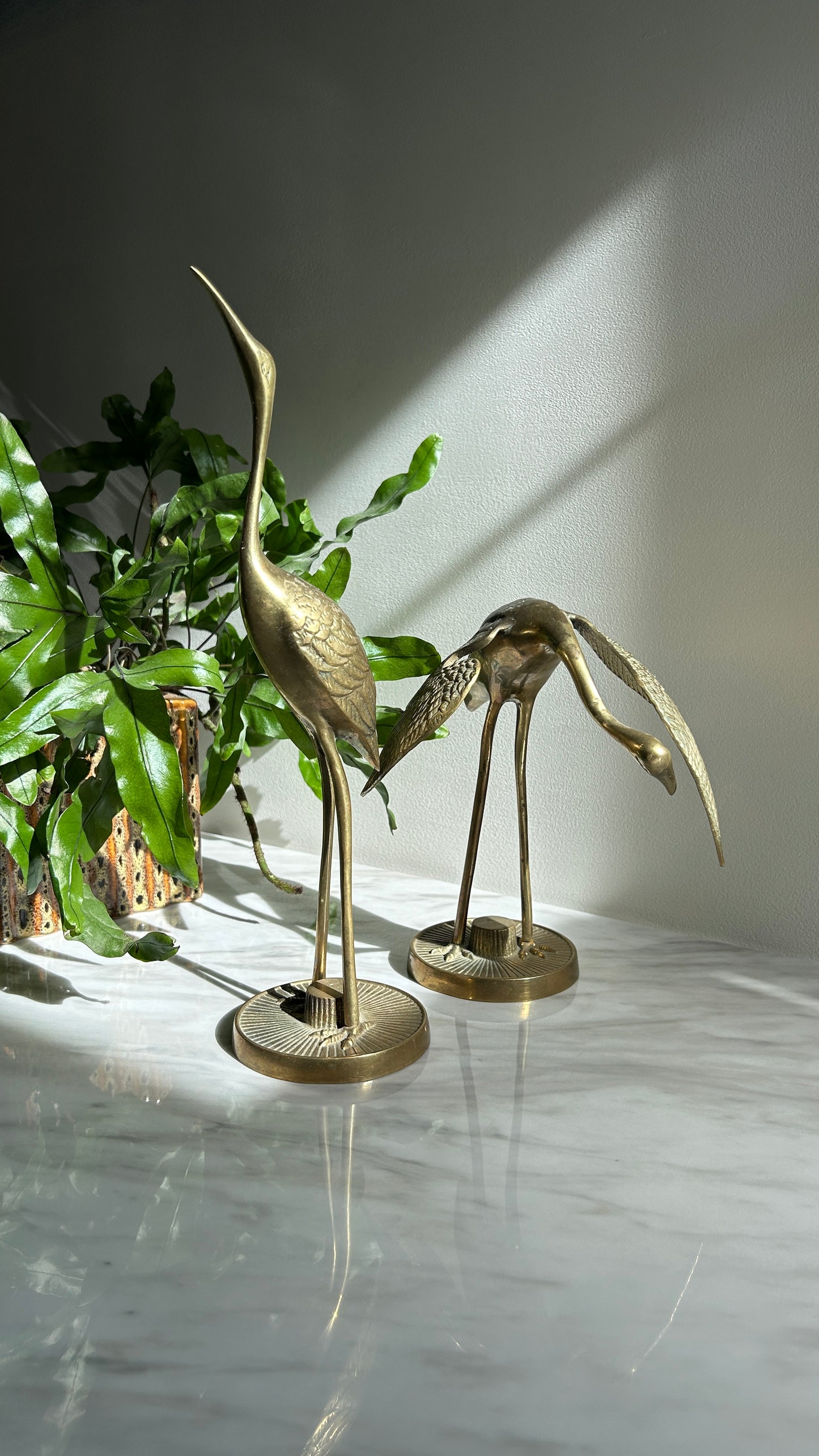 Vintage Brass Crane Figures | Set of Two