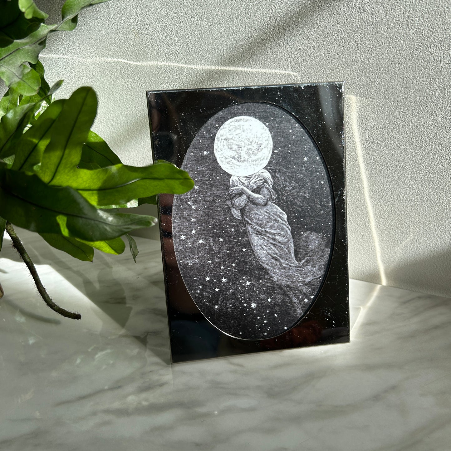 Vintage Moon Lady Print | Silver Oval Frame