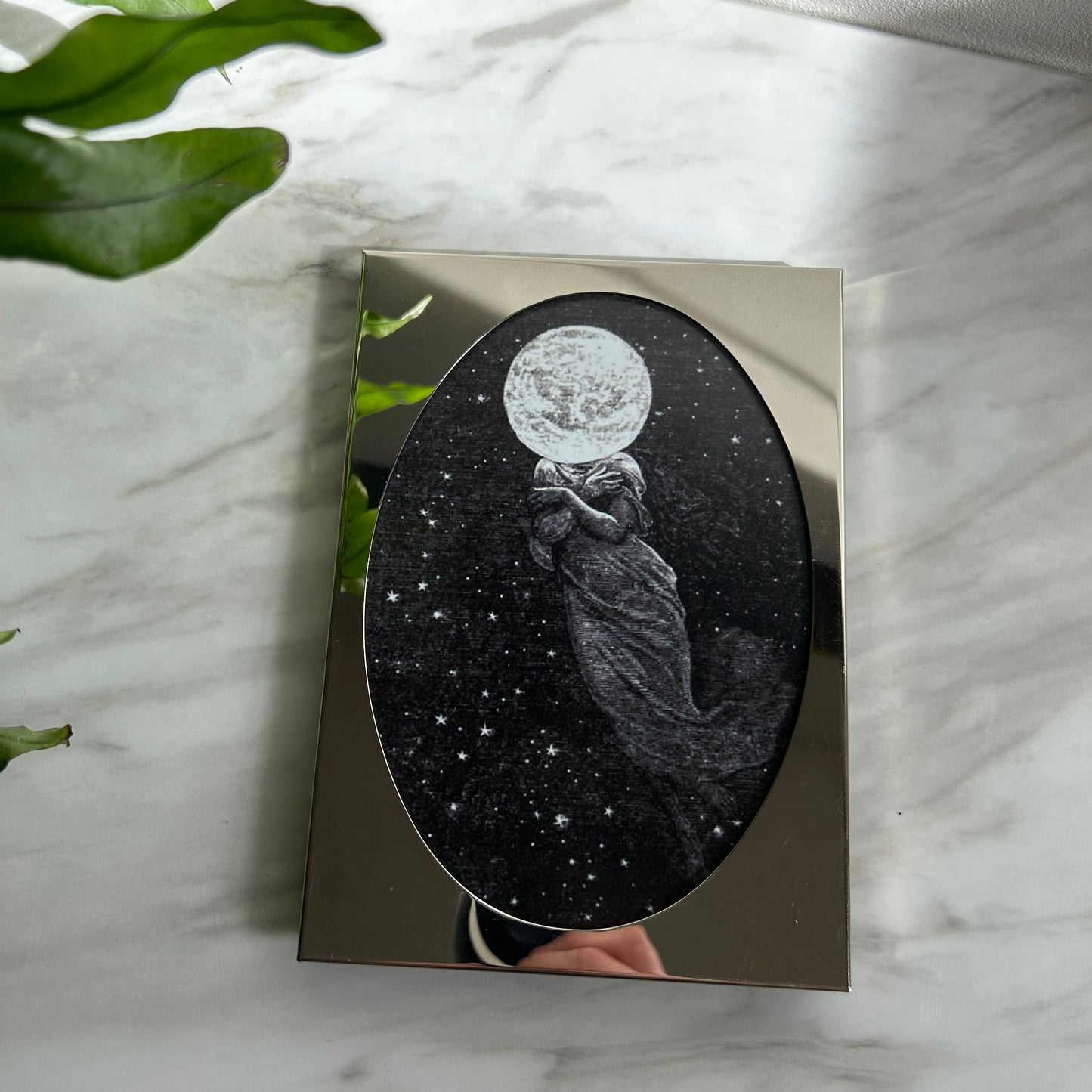 Vintage Moon Lady Print | Silver Oval Frame