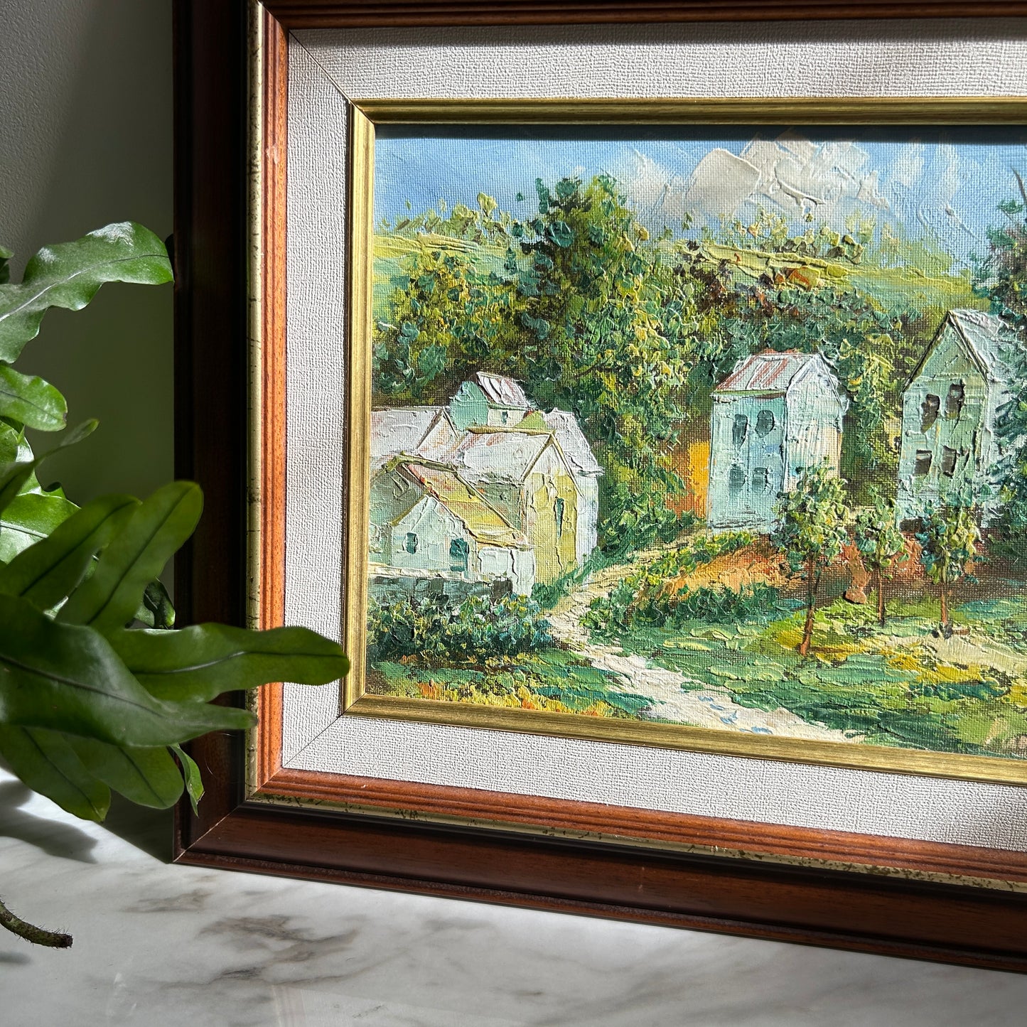 Vintage Oil Painting | Forest Scene with Buildings