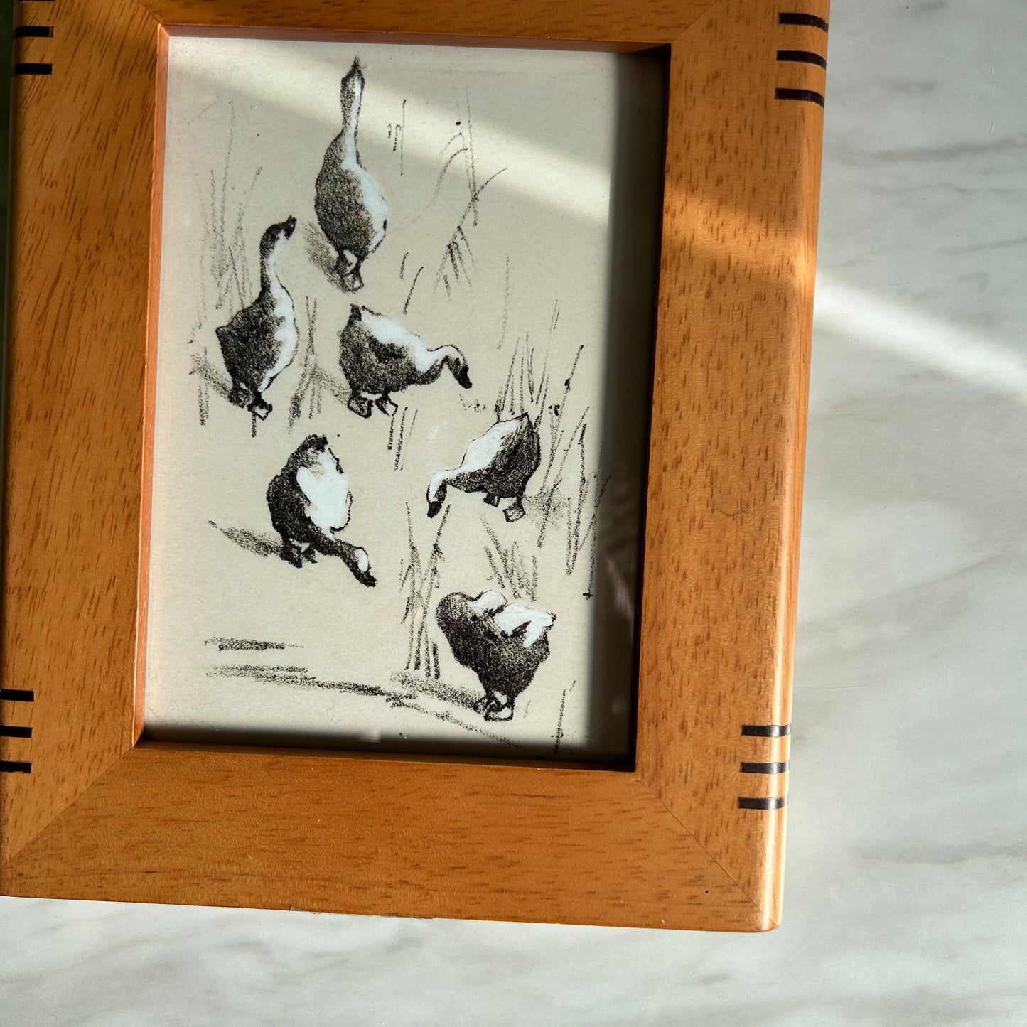 Vintage Duck Gathering Art Print | Wooden Frame