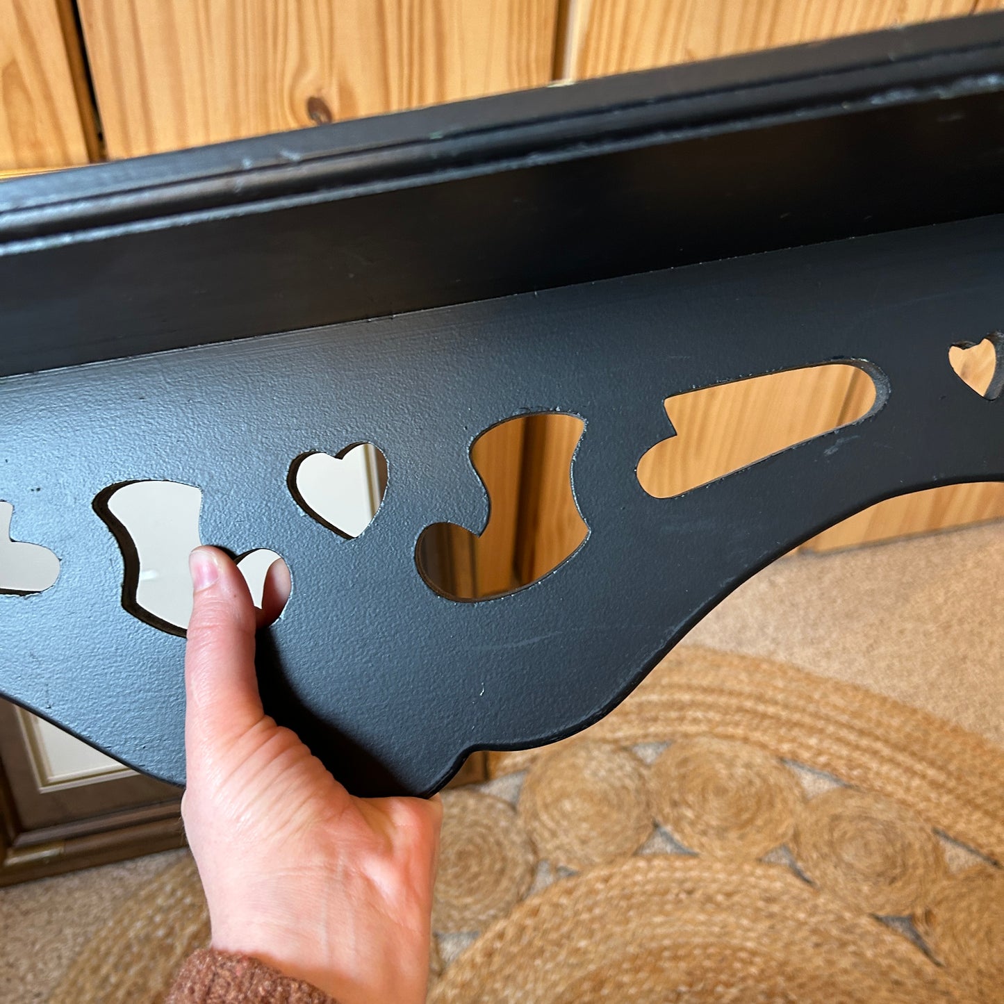 Black Wooden Heart Ornate | Picture Ledge Shelf