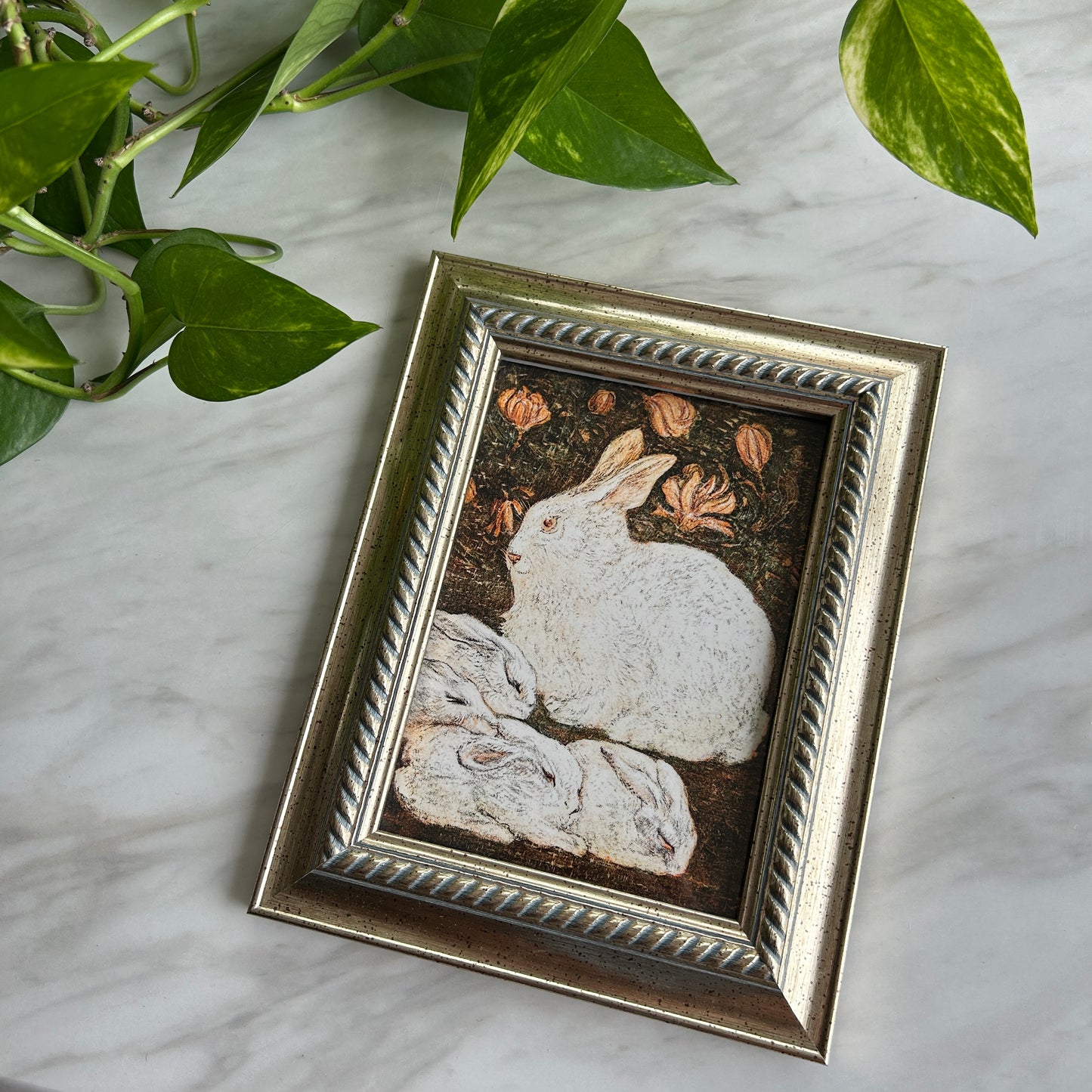 Vintage Rabbit Family Art Print | Golden Frame