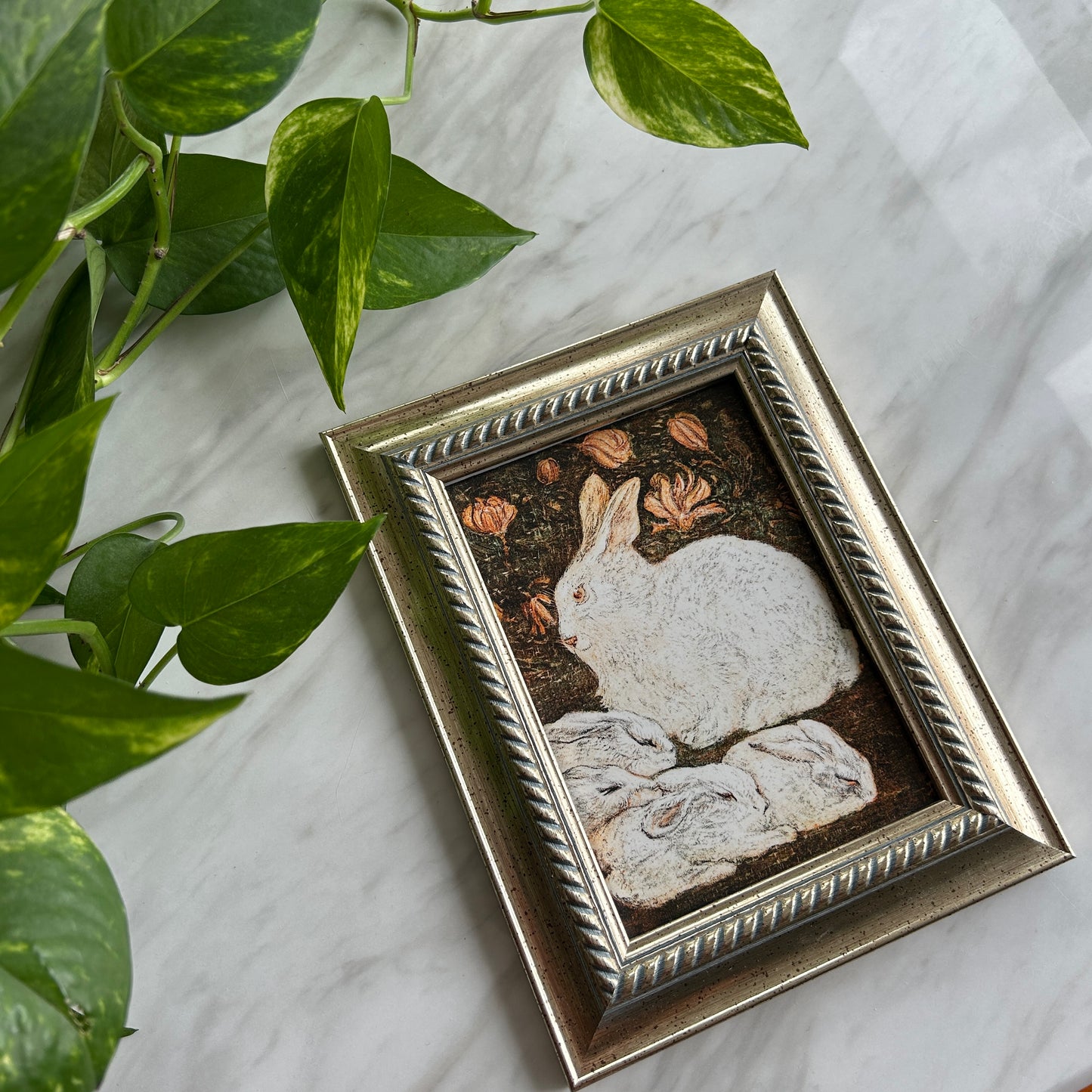 Vintage Rabbit Family Art Print | Golden Frame