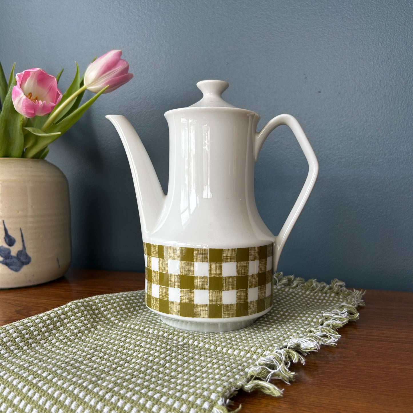 Vintage Japanese Teapot | Green Checkered Pattern