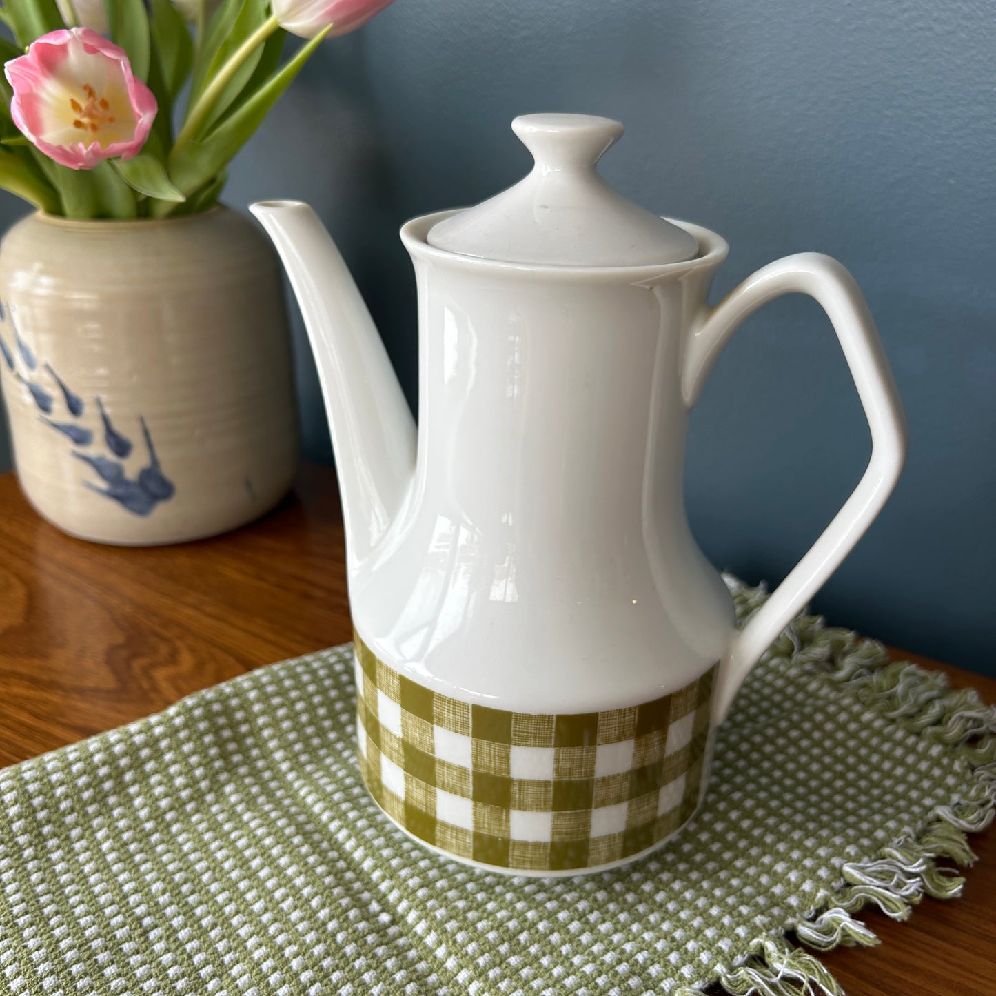 Vintage Japanese Teapot | Green Checkered Pattern