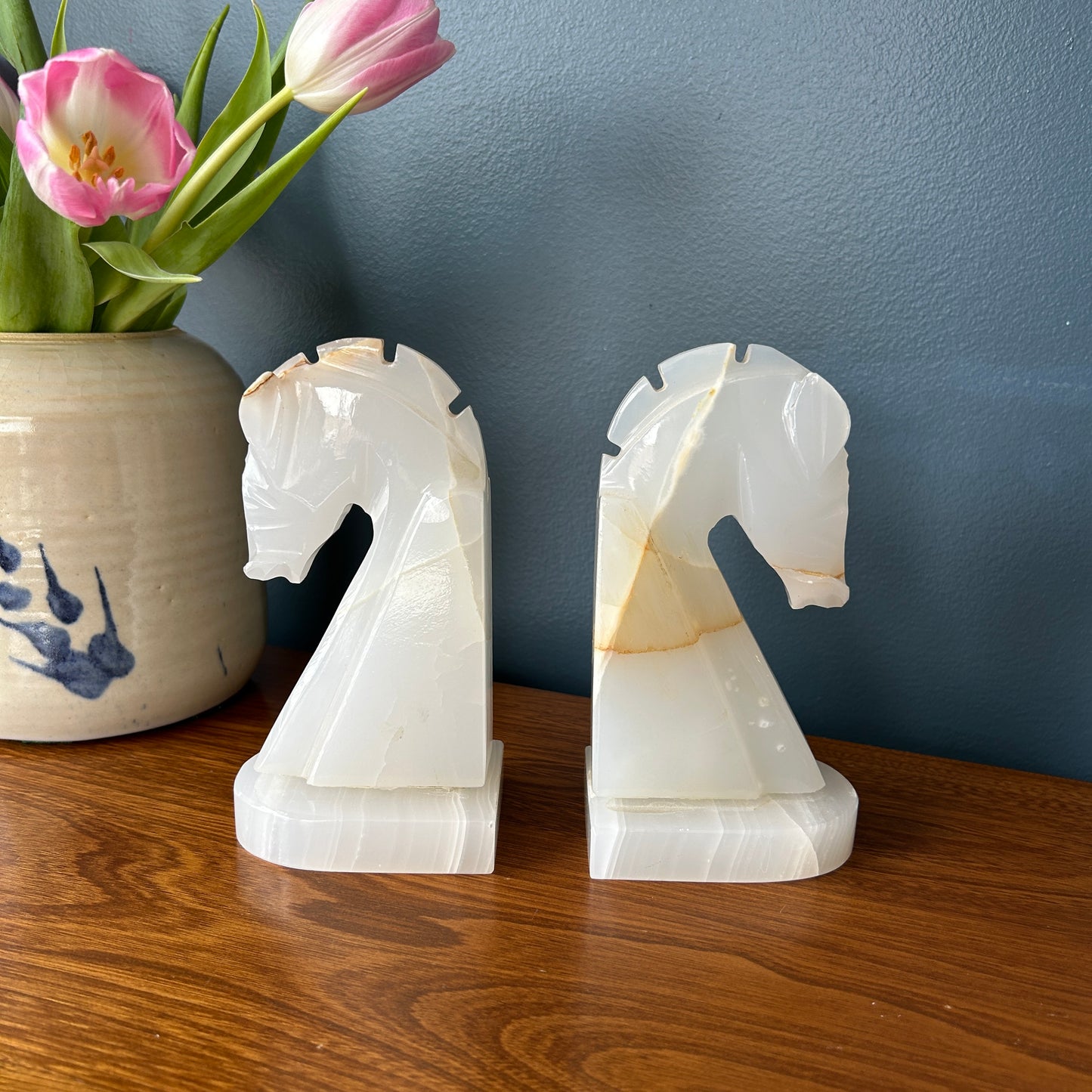 Vintage Onyx Horse Head Bookends