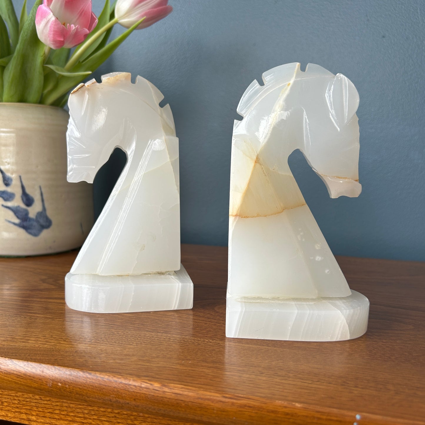 Vintage Onyx Horse Head Bookends