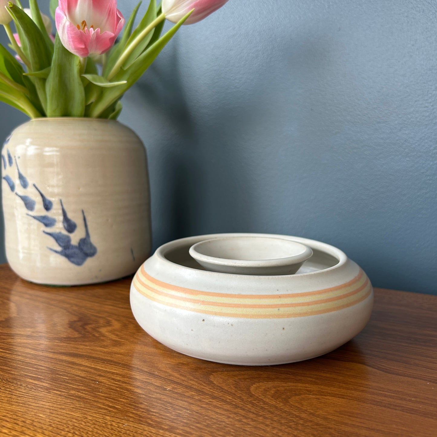 Vintage Ceramic Posy Ring Vase – Orange Striped