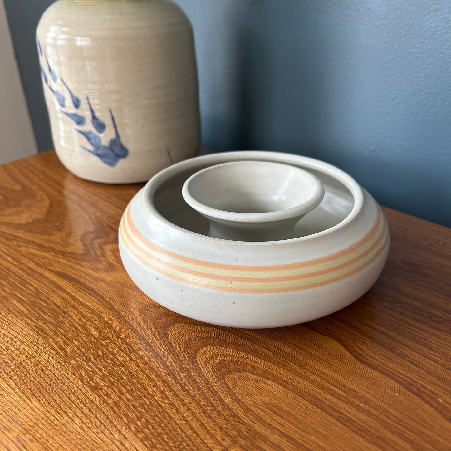 Vintage Ceramic Posy Ring Vase – Orange Striped
