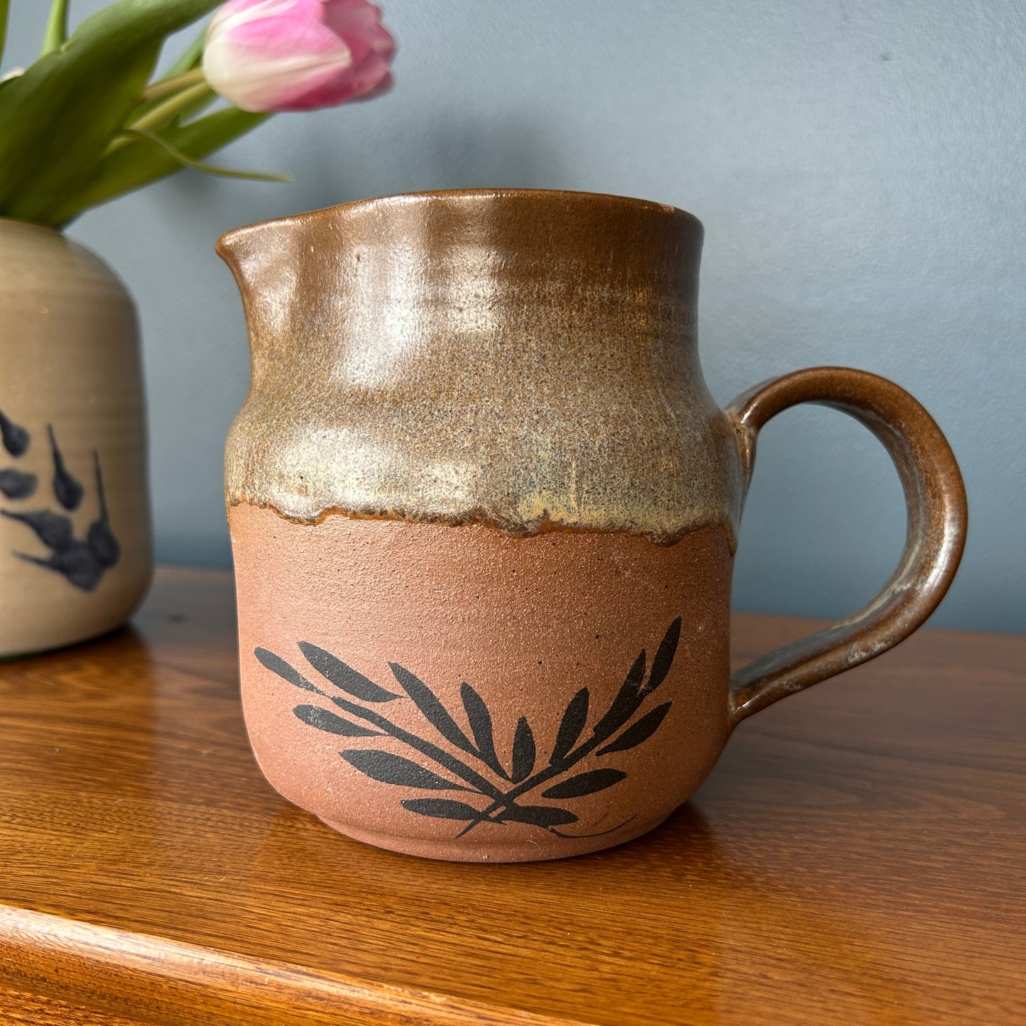 Vintage Studio Pottery Pitcher | Botanical Neutral