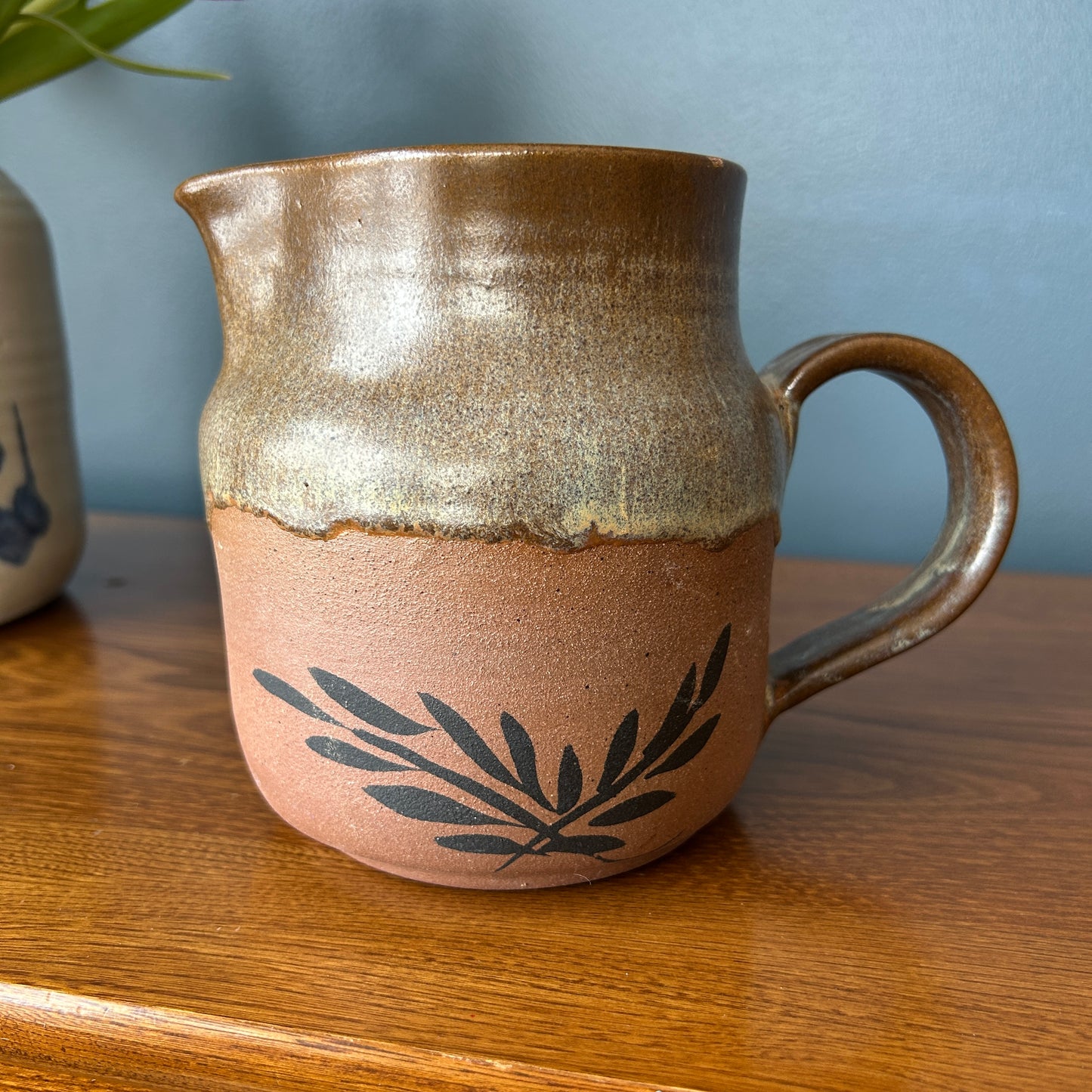 Vintage Studio Pottery Pitcher | Botanical Neutral