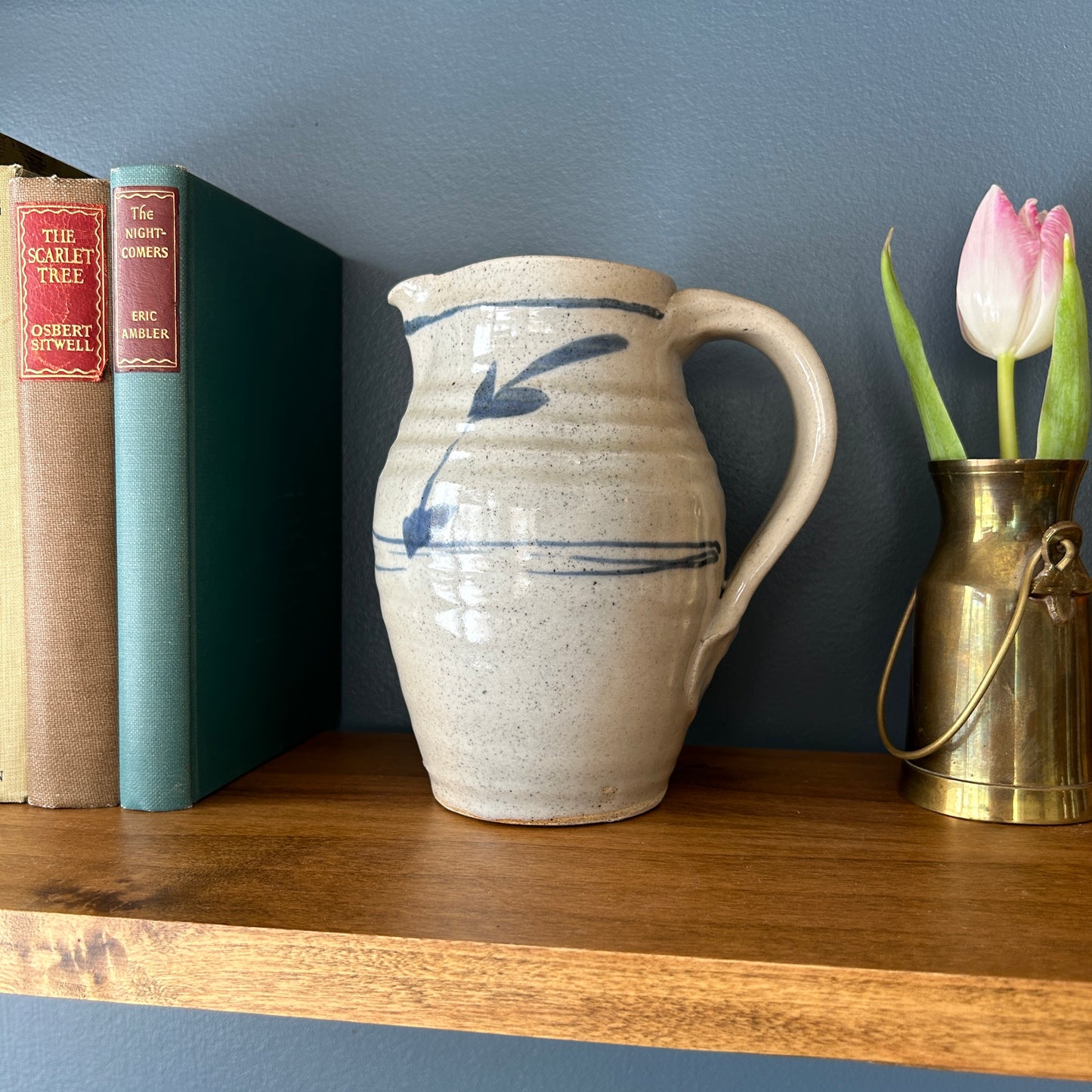 Vintage Studio Pottery Pitcher | Blue Accent