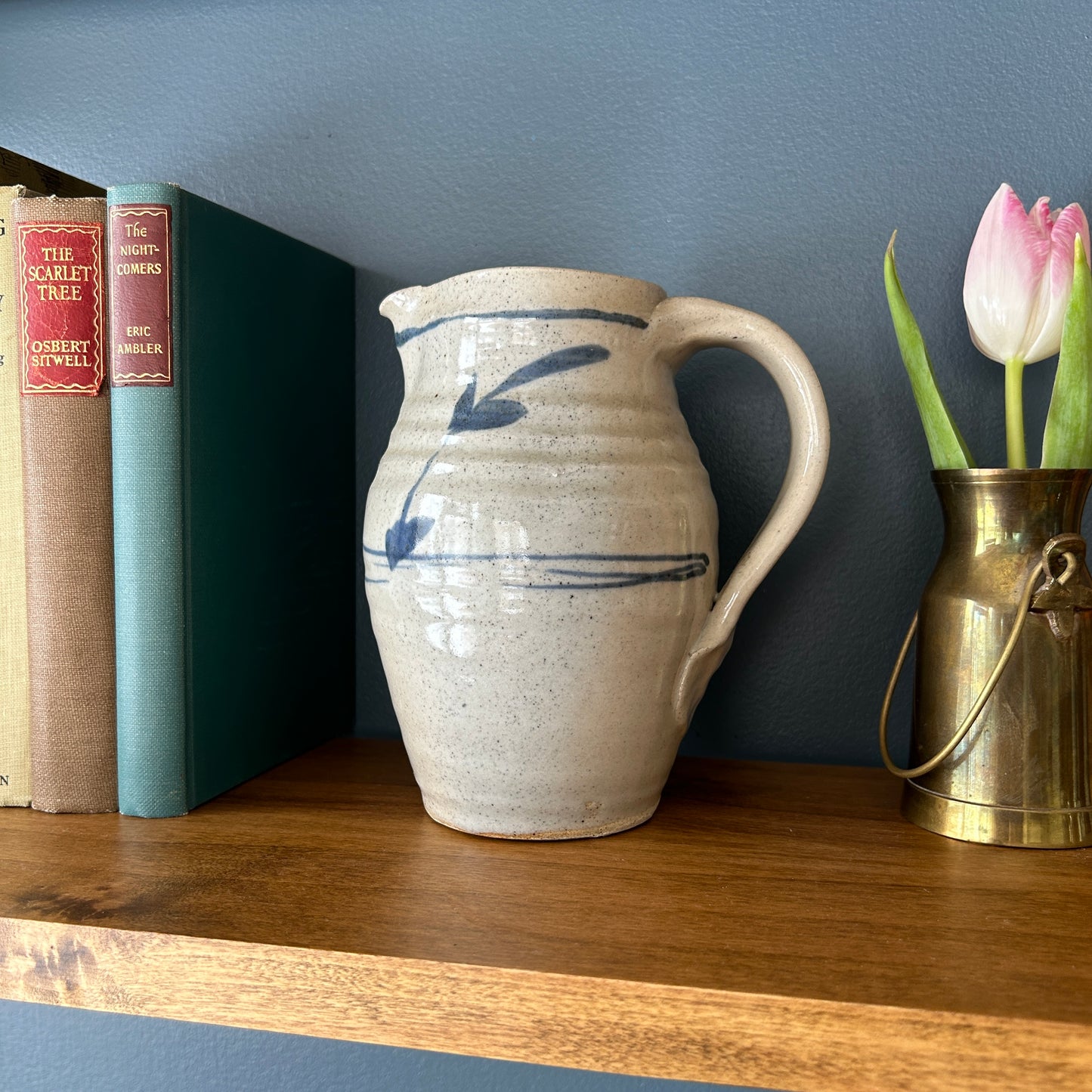 Vintage Studio Pottery Pitcher | Blue Accent