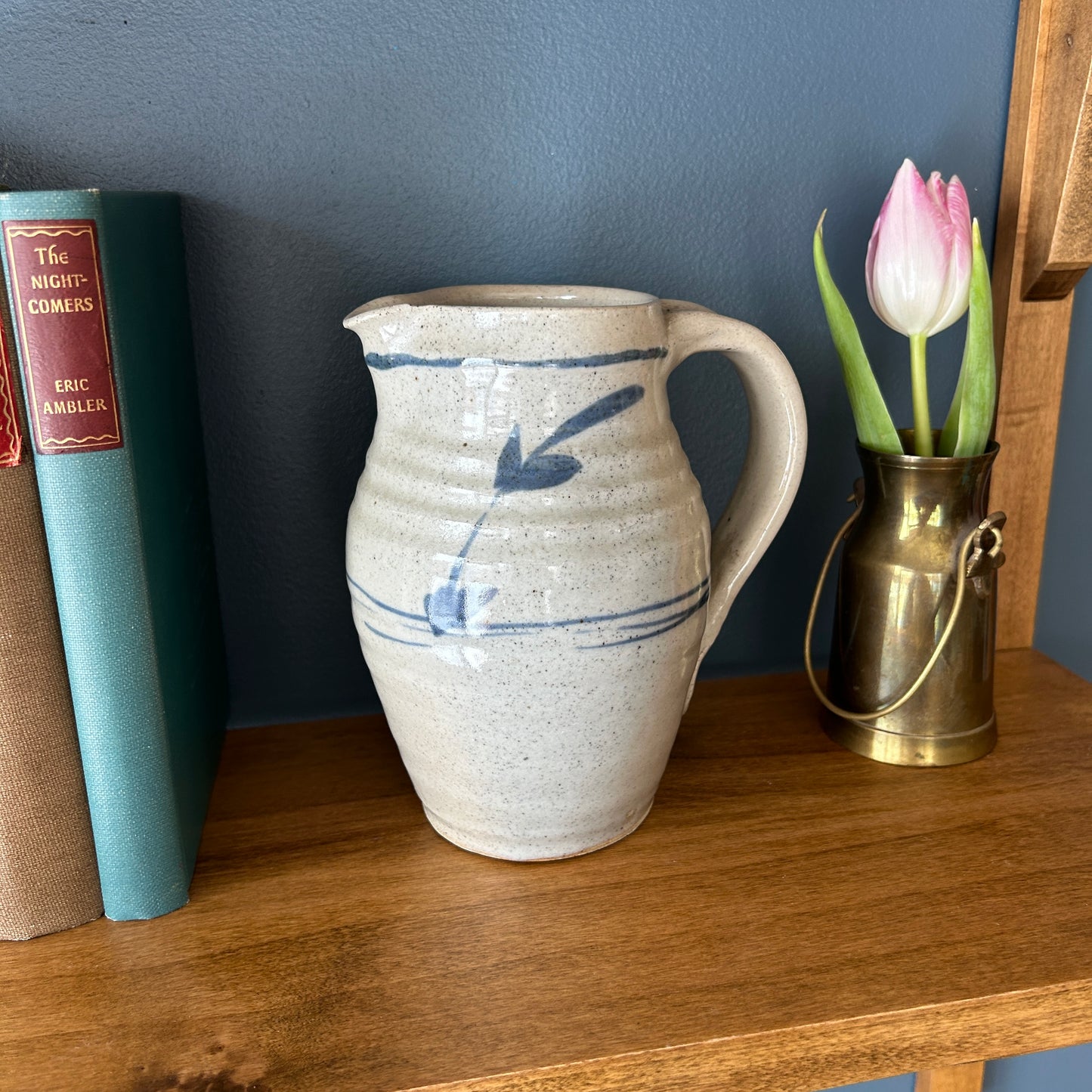 Vintage Studio Pottery Pitcher | Blue Accent