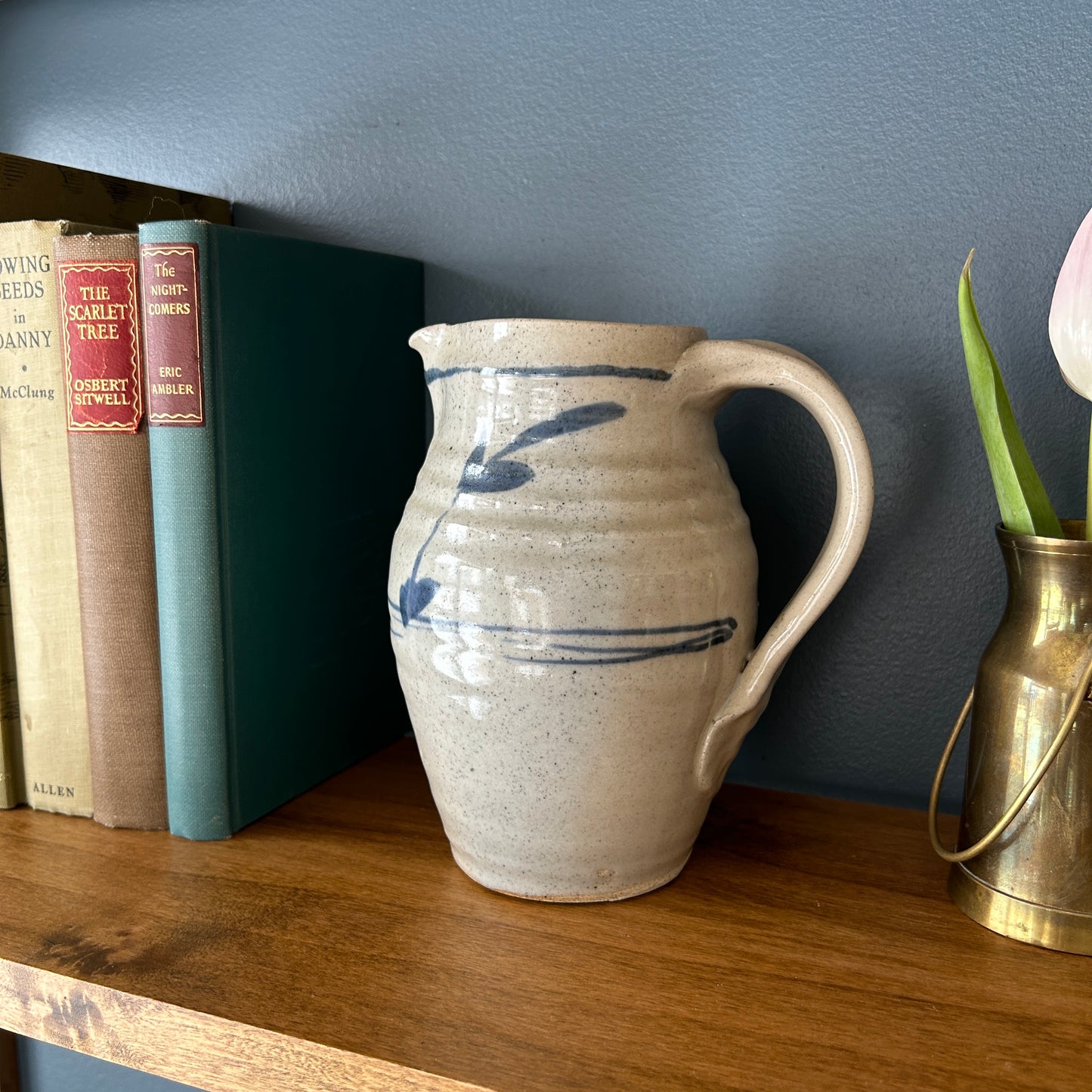 Vintage Studio Pottery Pitcher | Blue Accent