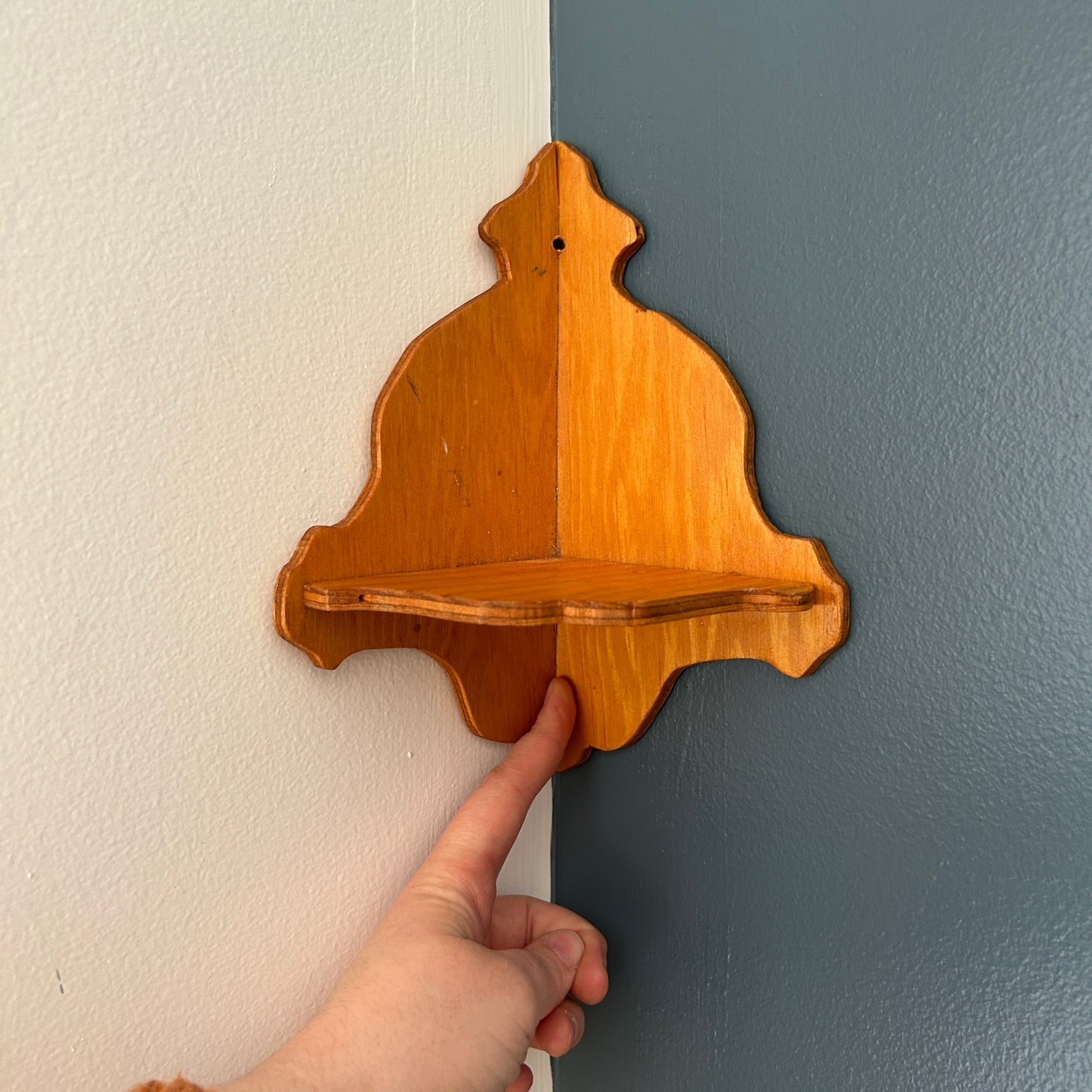 Rustic Wooden Corner Trinket Shelf